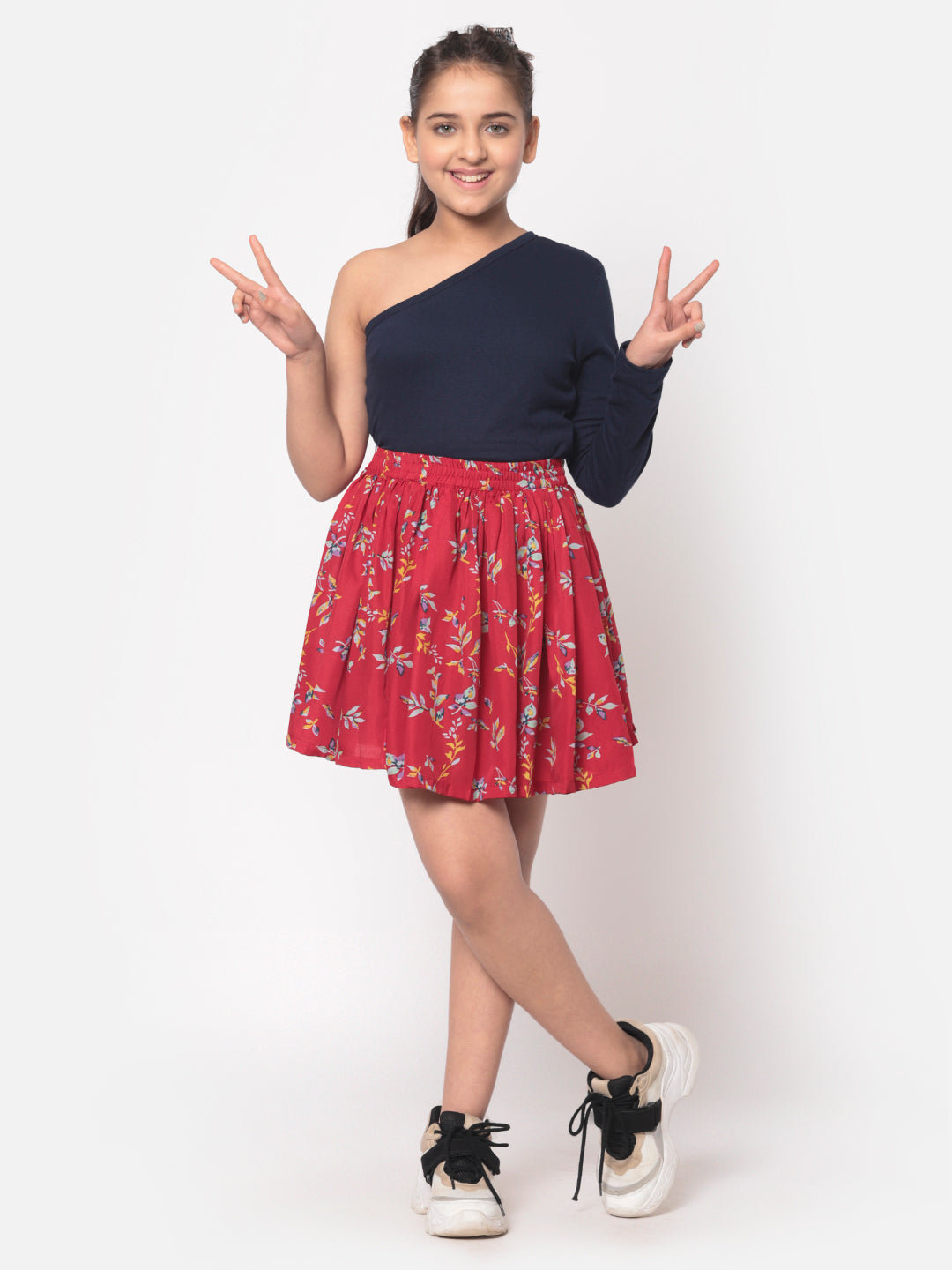 MINOS Red Floral Skirt