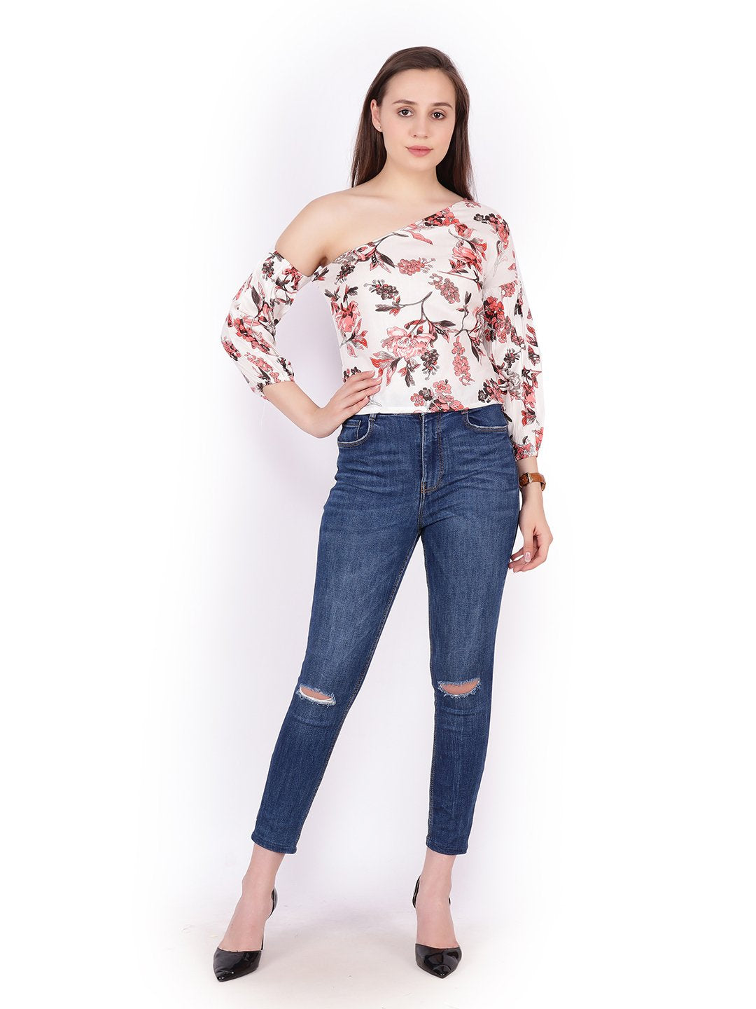 White Printed Top