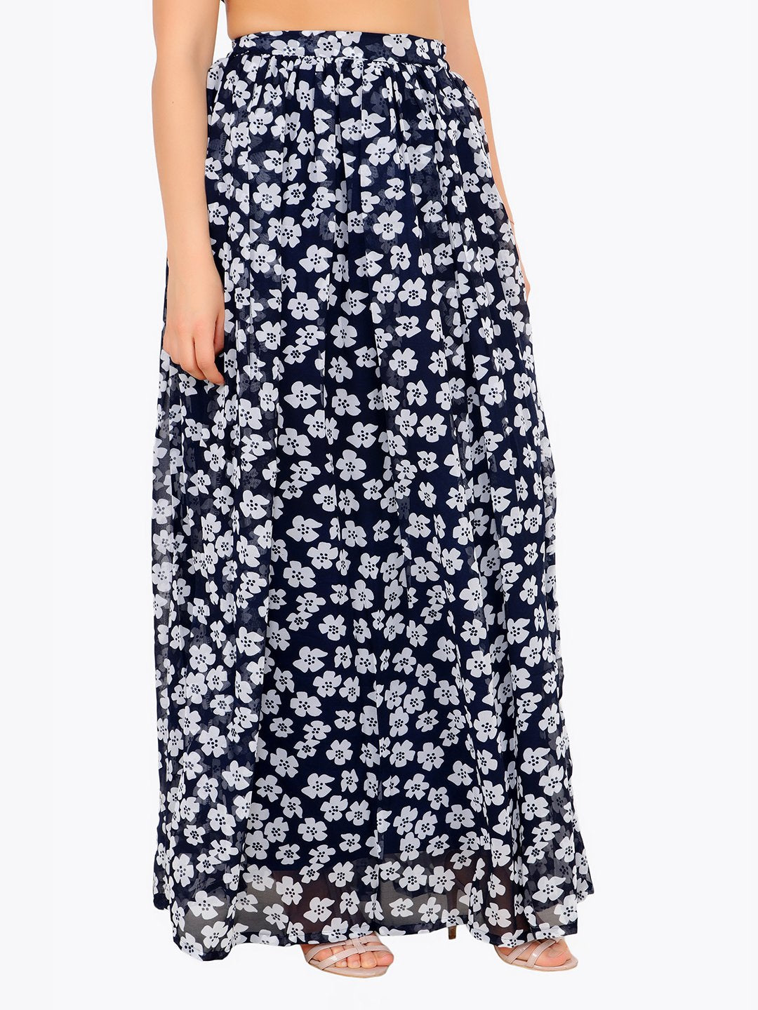 Navy Printed Skirt