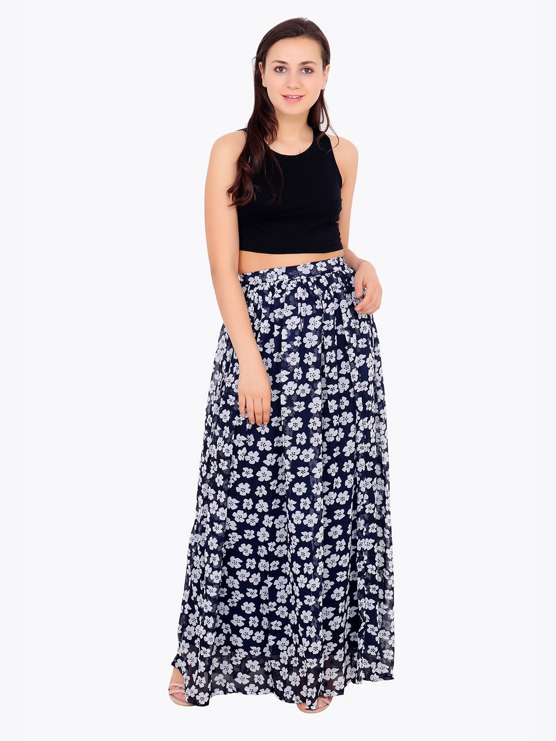 Navy Printed Skirt