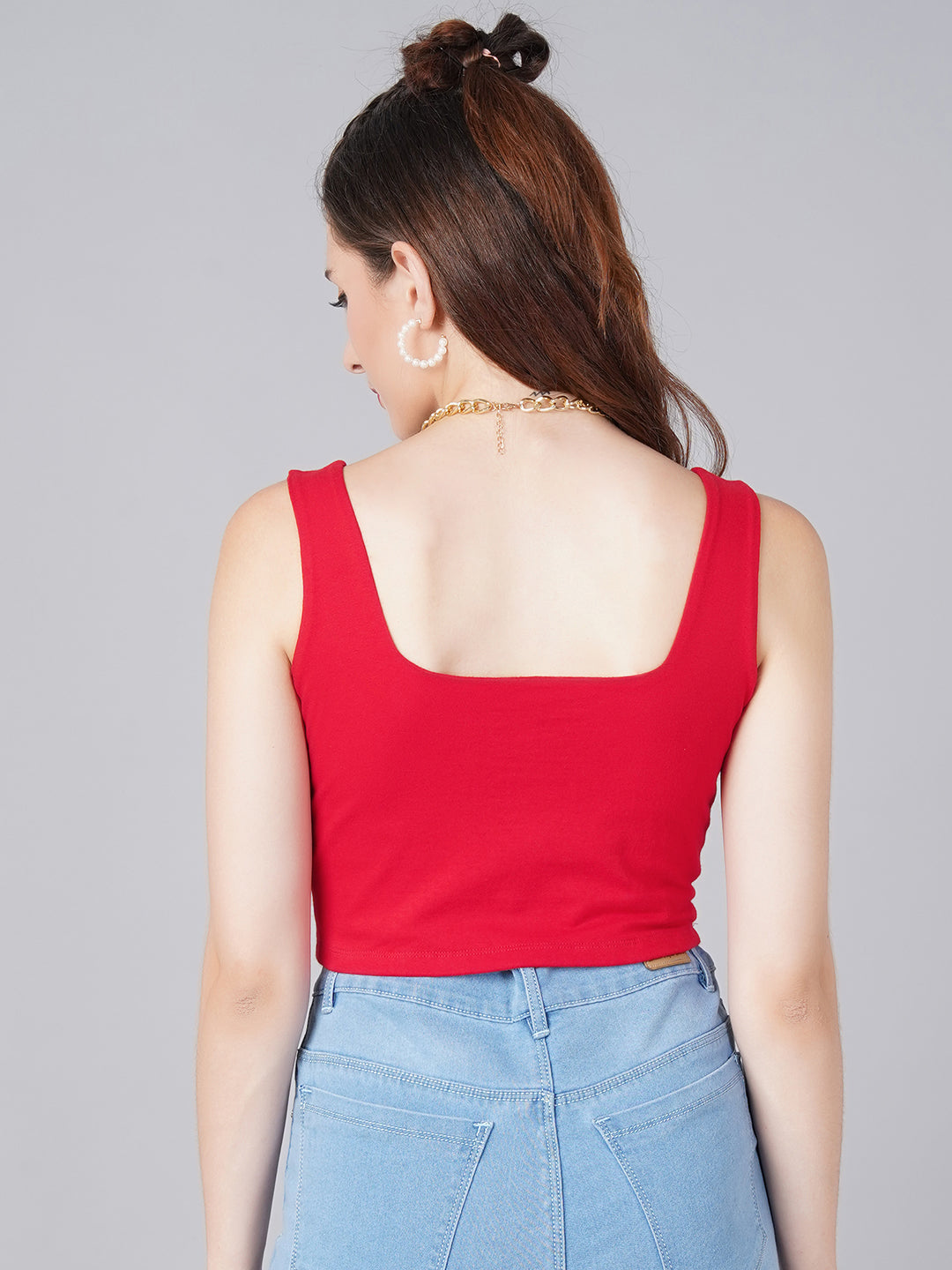 Red Square Neck Top