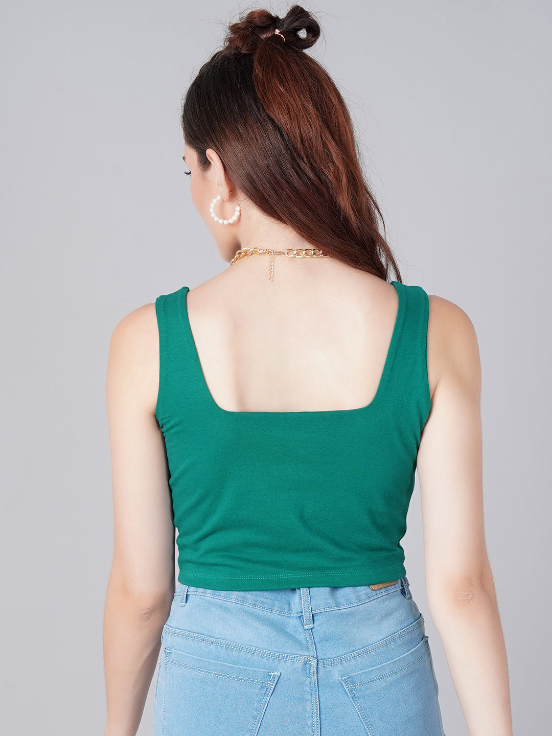 Green Square Neck Top