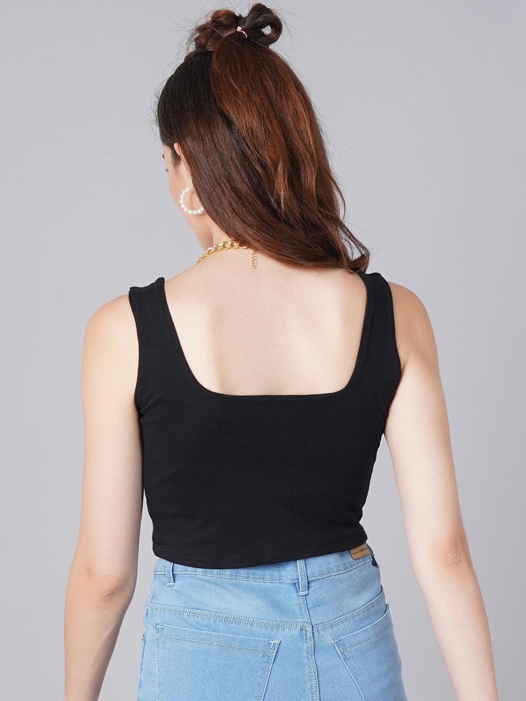 Black Square Neck Top