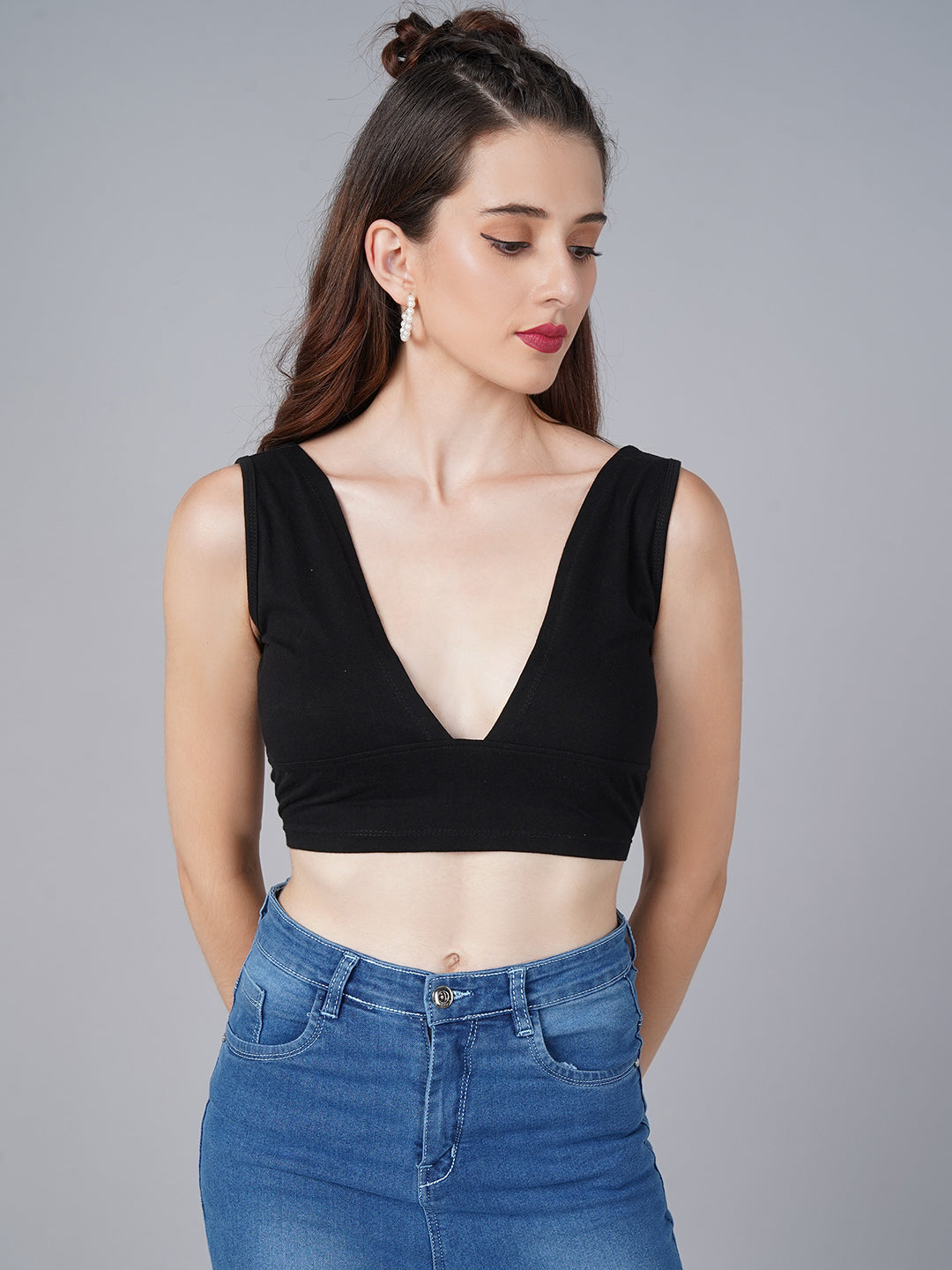 Deep Neck Black Top