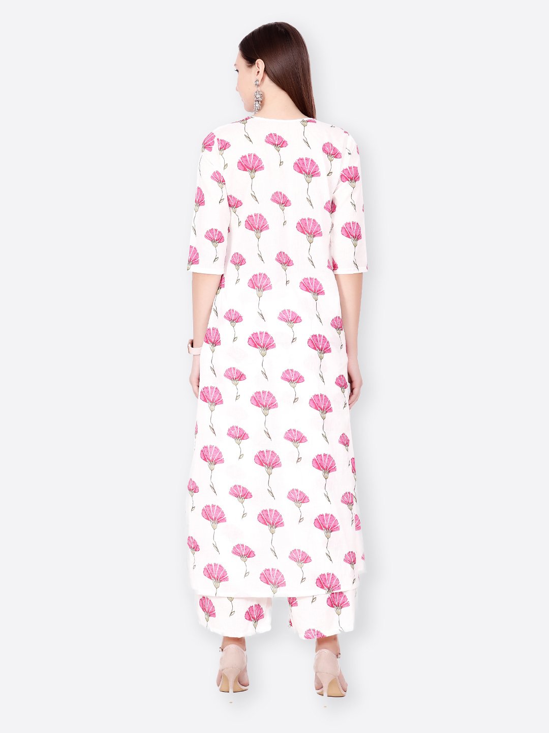 SCORPIUS WHITE PINK FLORAL KURTA SET