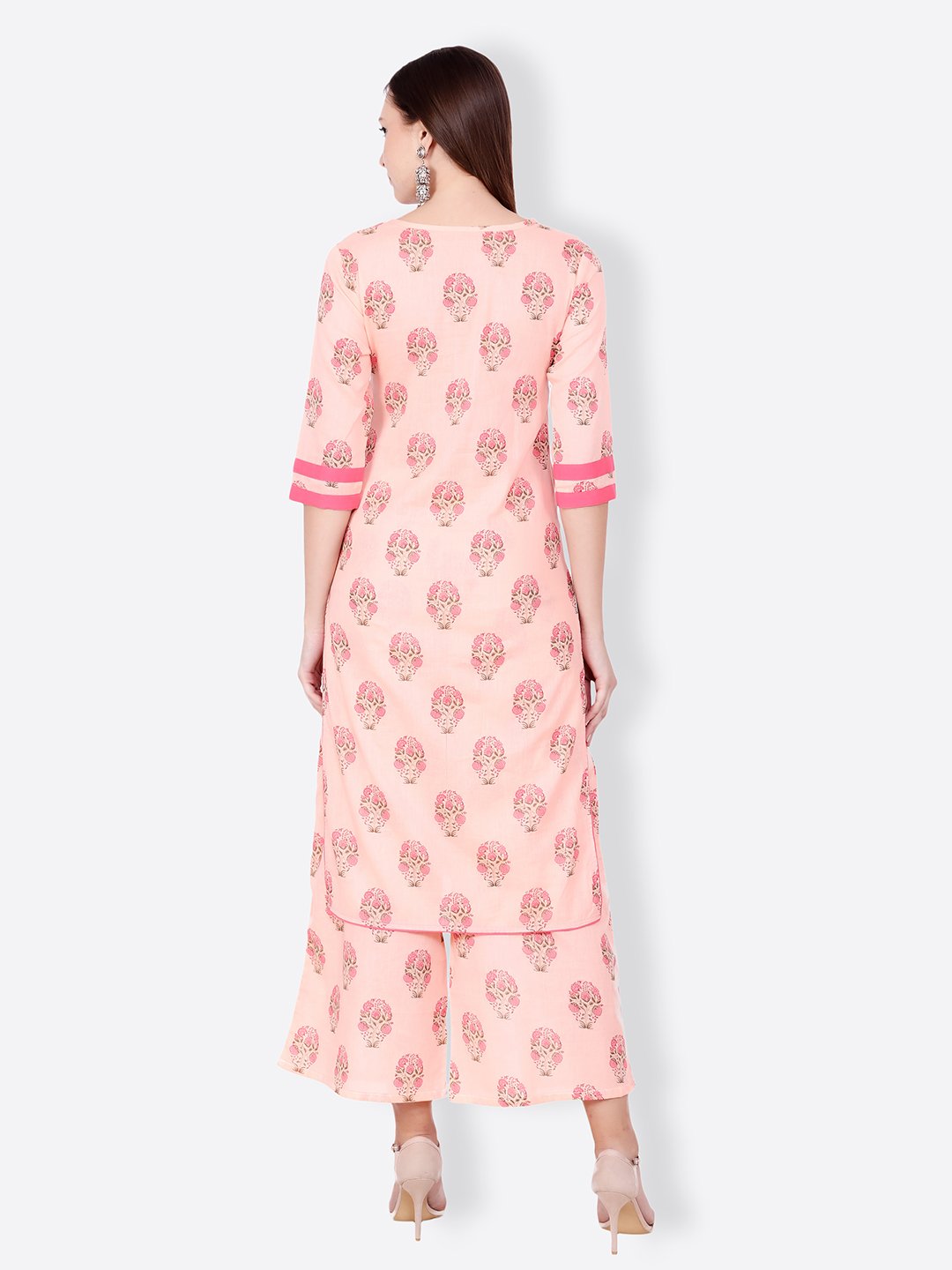 SCORPIUS PEACH PRINTED KURTA SET