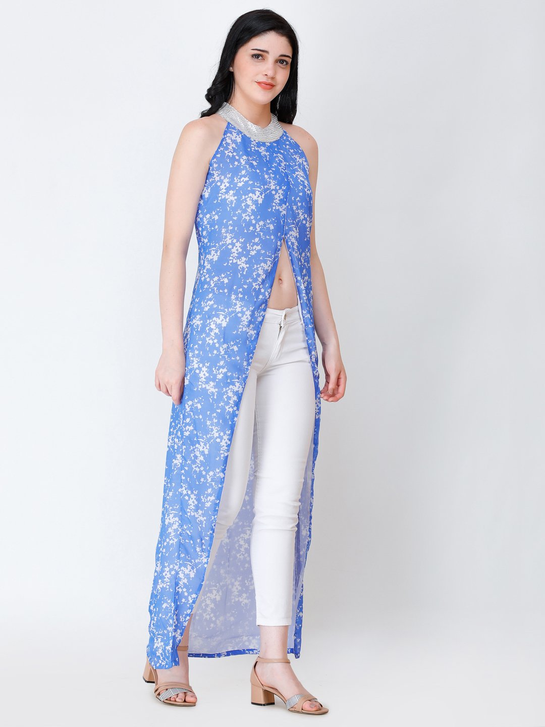 SCORPIUS printed front slit long top