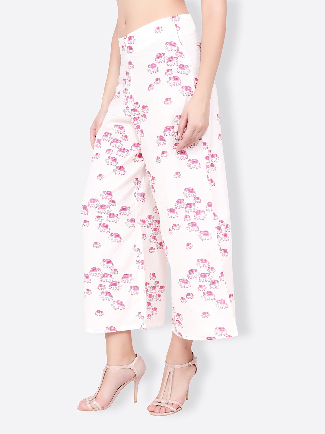 SCORPIUS white and pink printed pallazo