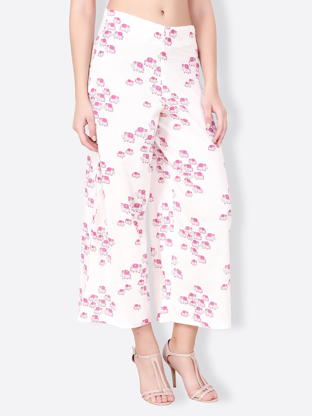SCORPIUS white and pink printed pallazo