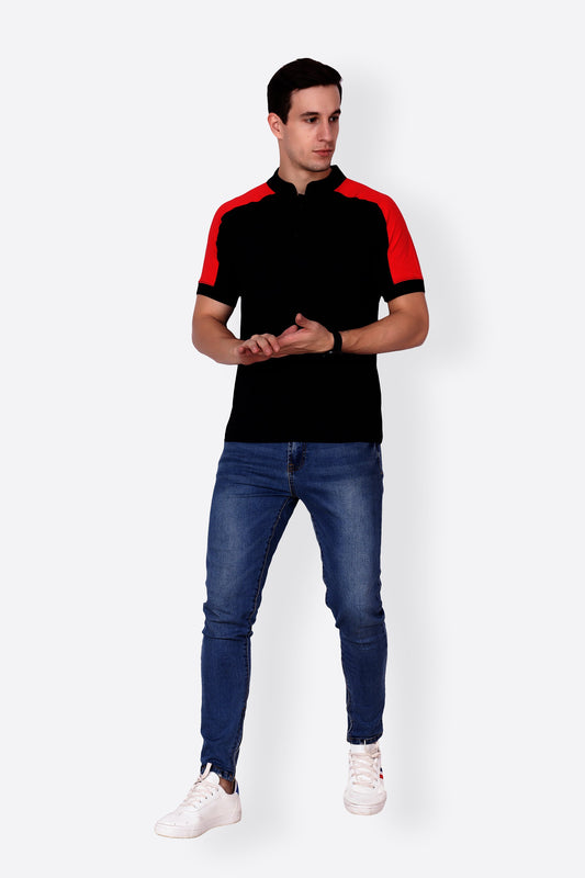 Black Mandarin Collar Tshirt