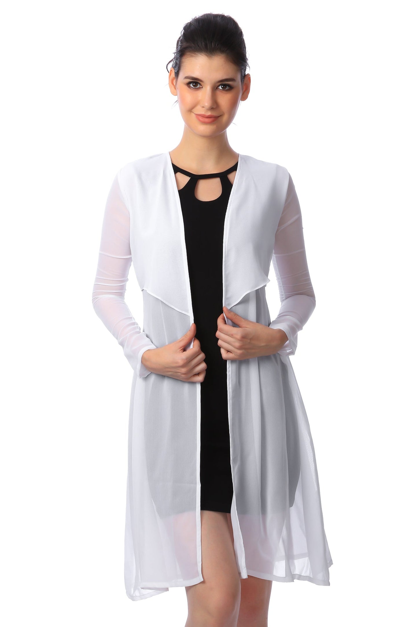 SCORPIUS White Solid Open Front Longline Shrug