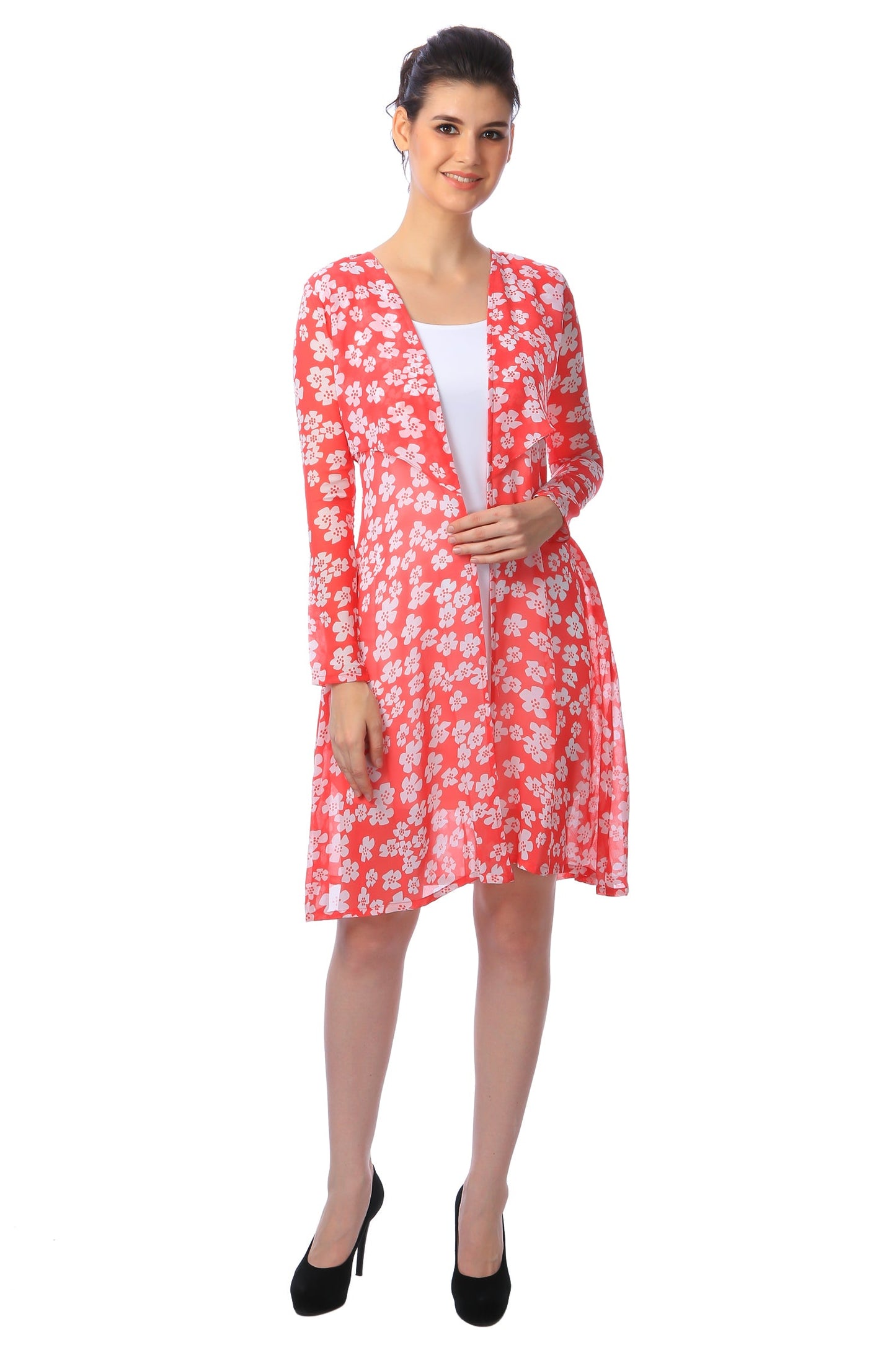 SCORPIUS Women Black Printed Open Front Shrug