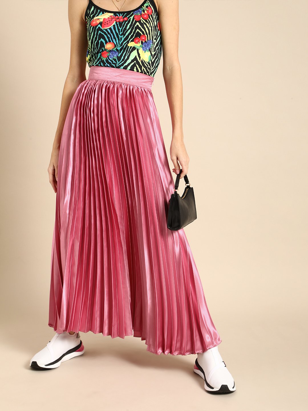 SCORPIUS Dark Pink Pleated satin Skirt