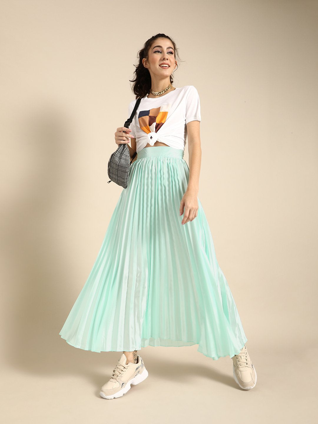 SCORPIUS Blue Pleated satin Skirt