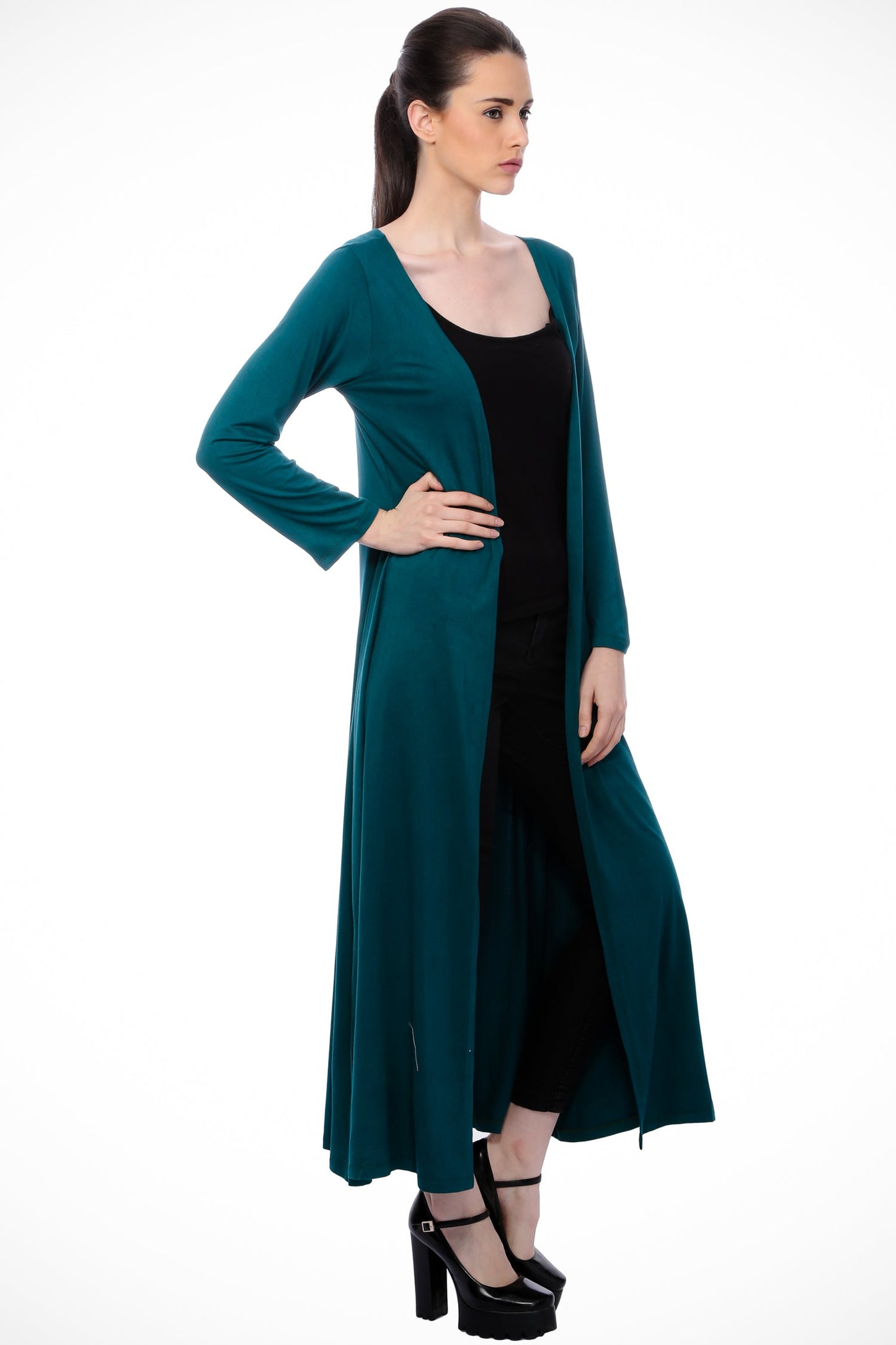 SCORPIUS Teal Solid Open Front Shrug