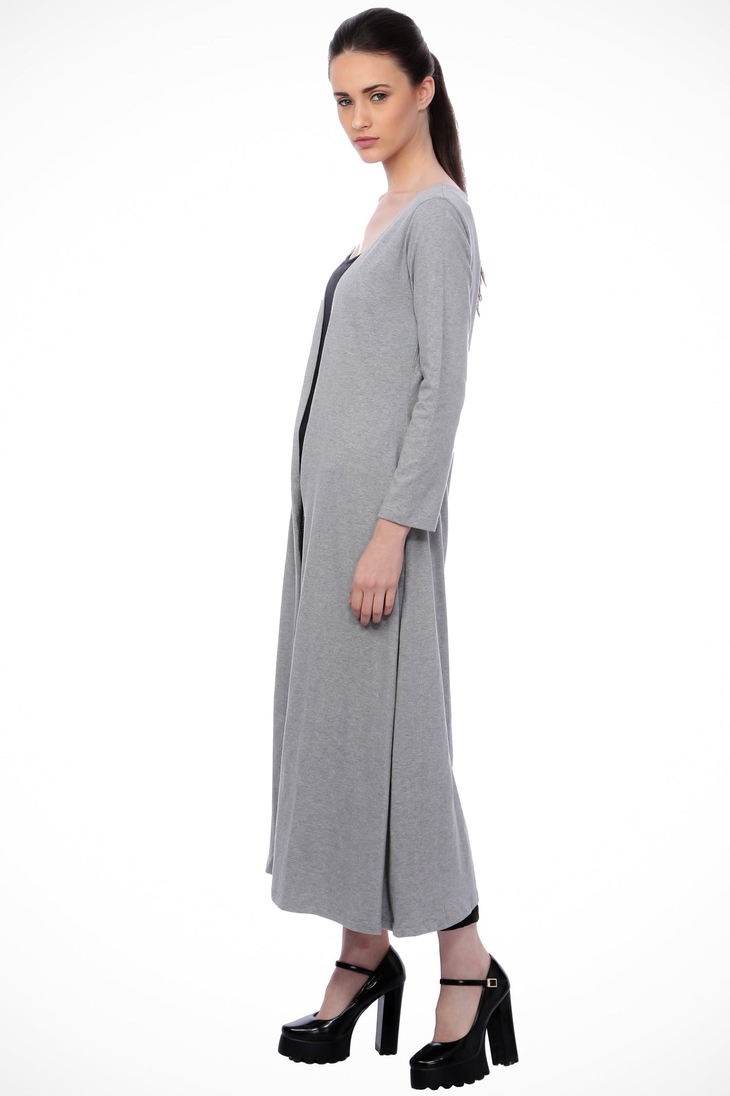 SCORPIUS Grey Solid Open Front Longline Shrug