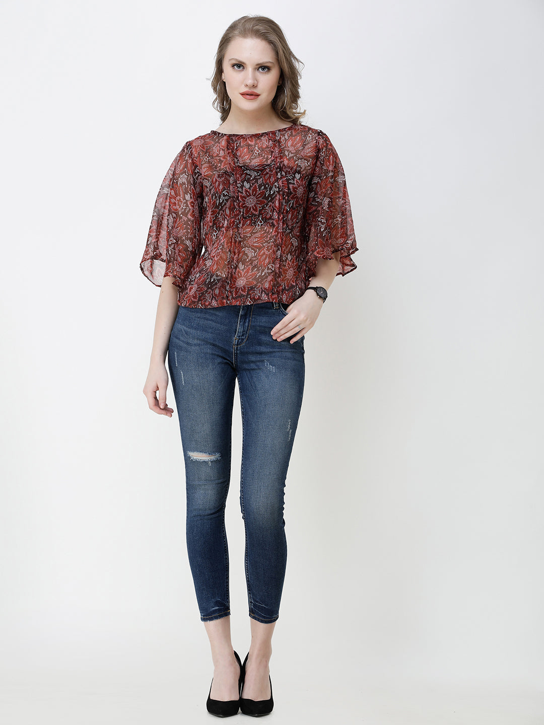 SCORPIUS Women Maroon Printed Top