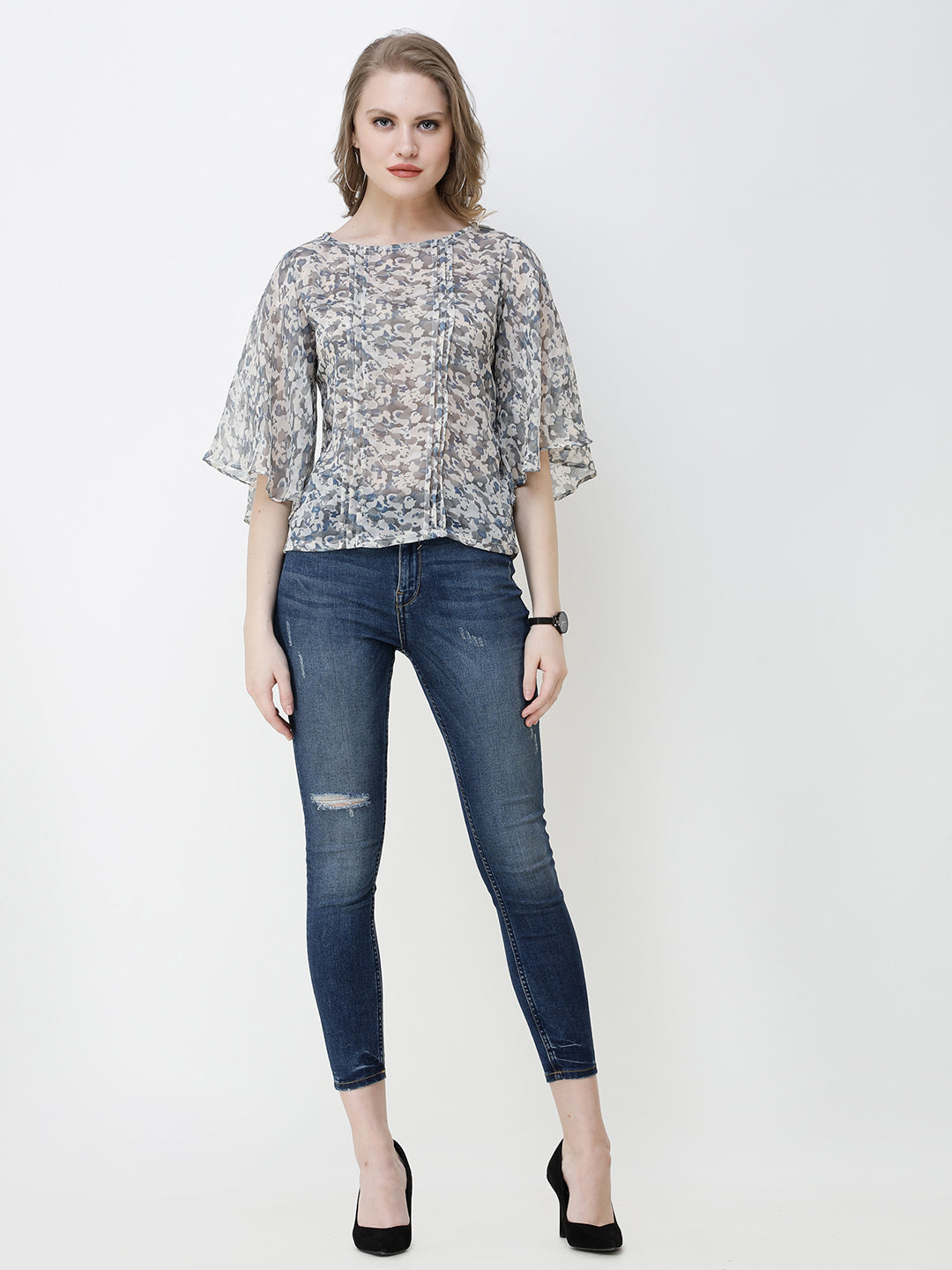 SCORPIUS Women Grey Printed Top