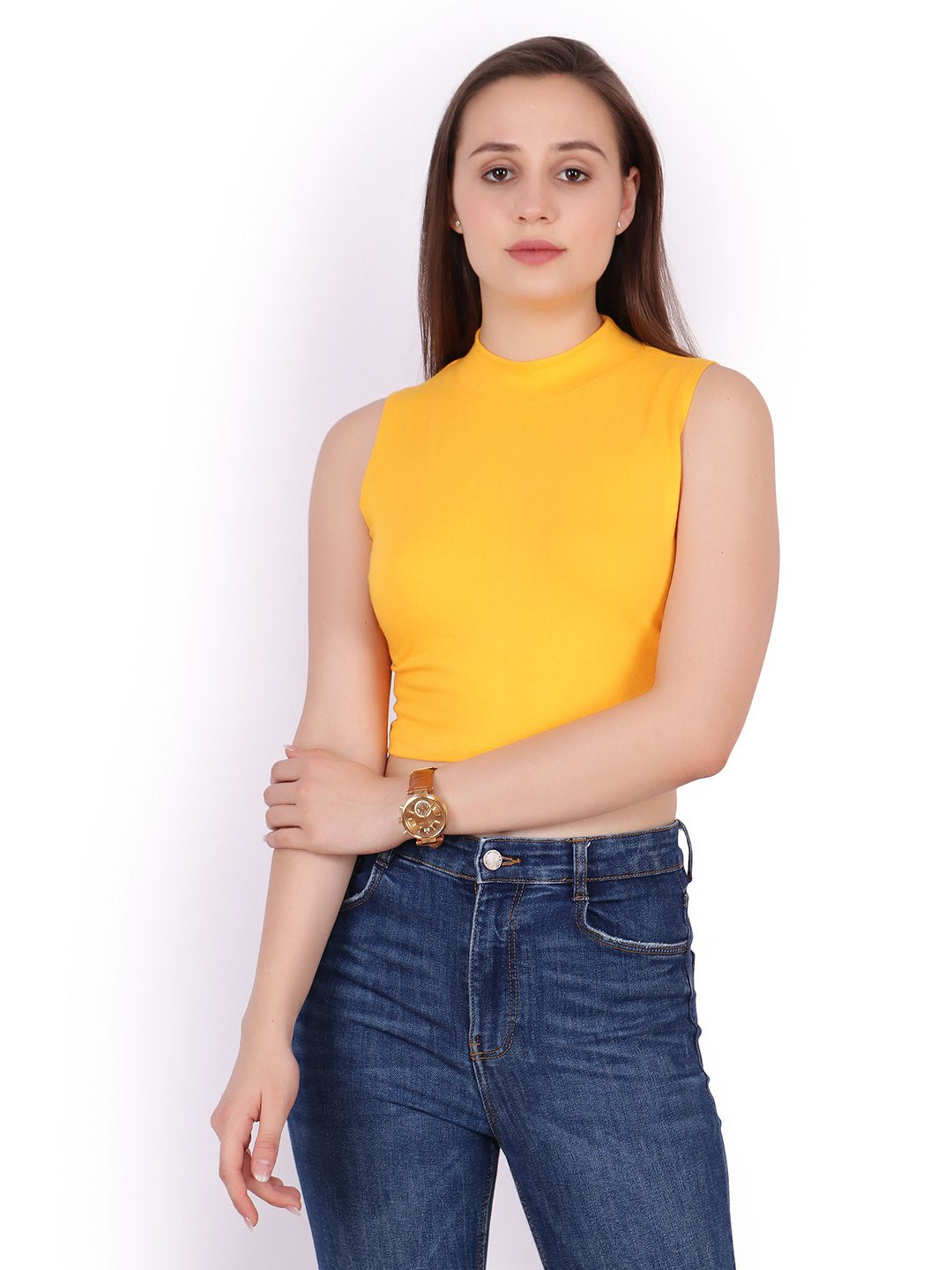 SCORPIUS Yellow Hosiery Crop top