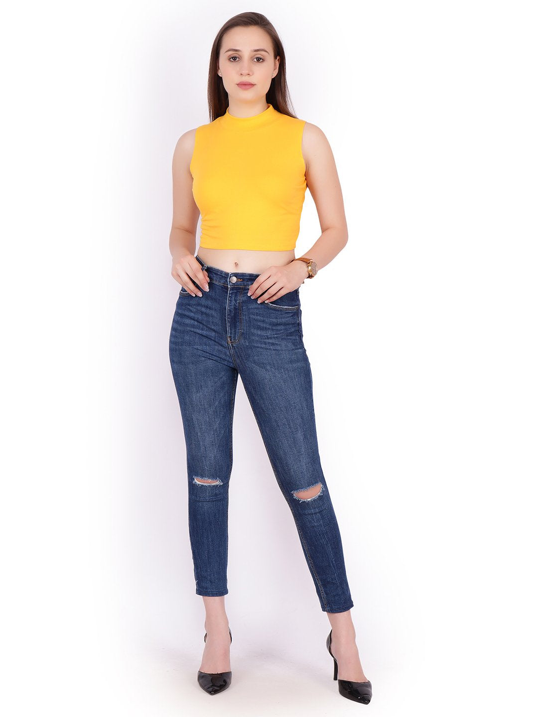 SCORPIUS Yellow Hosiery Crop top