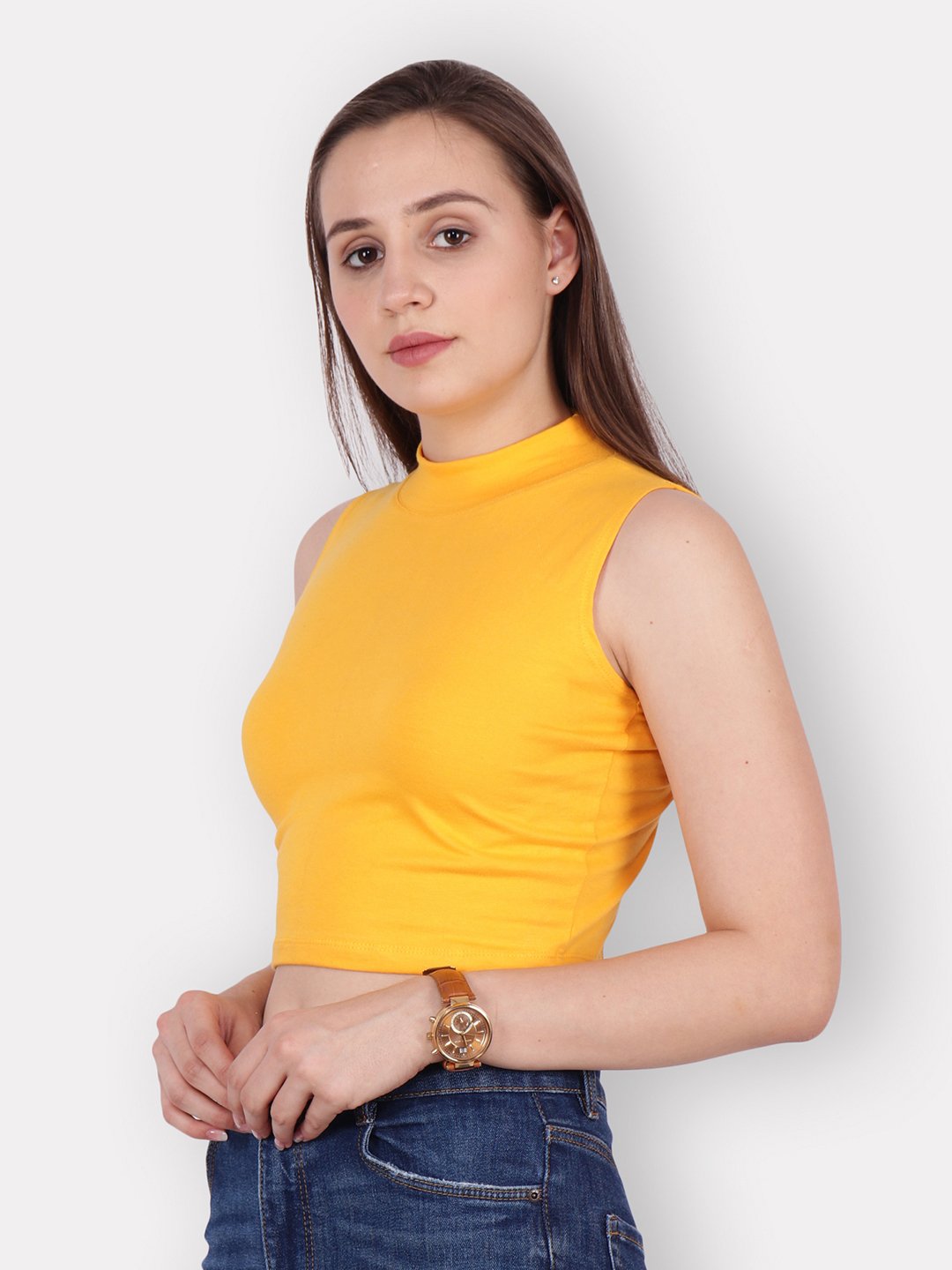 SCORPIUS Yellow Hosiery Crop top