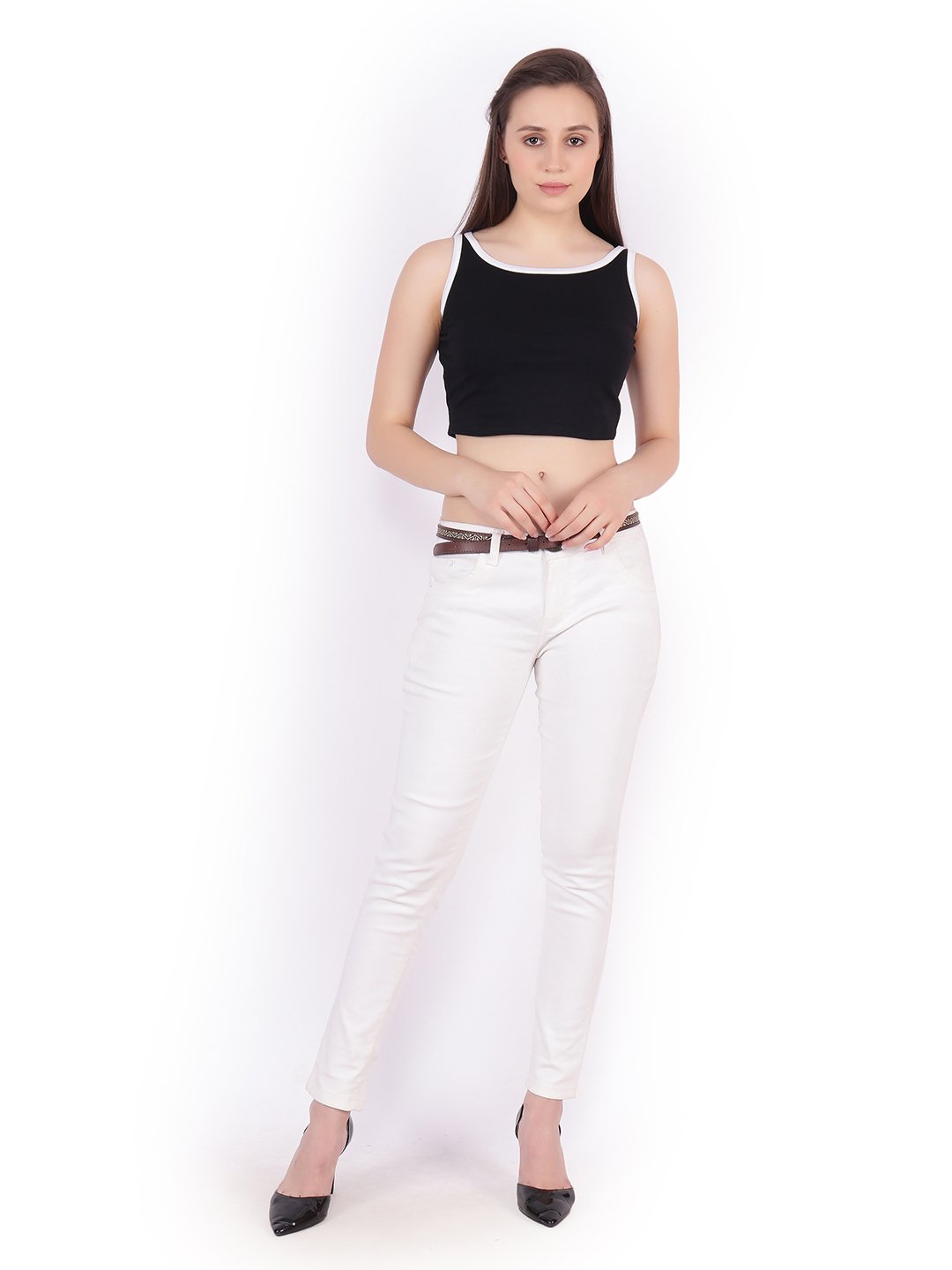 SCORPIUS Black Hosiery Crop top with white borders