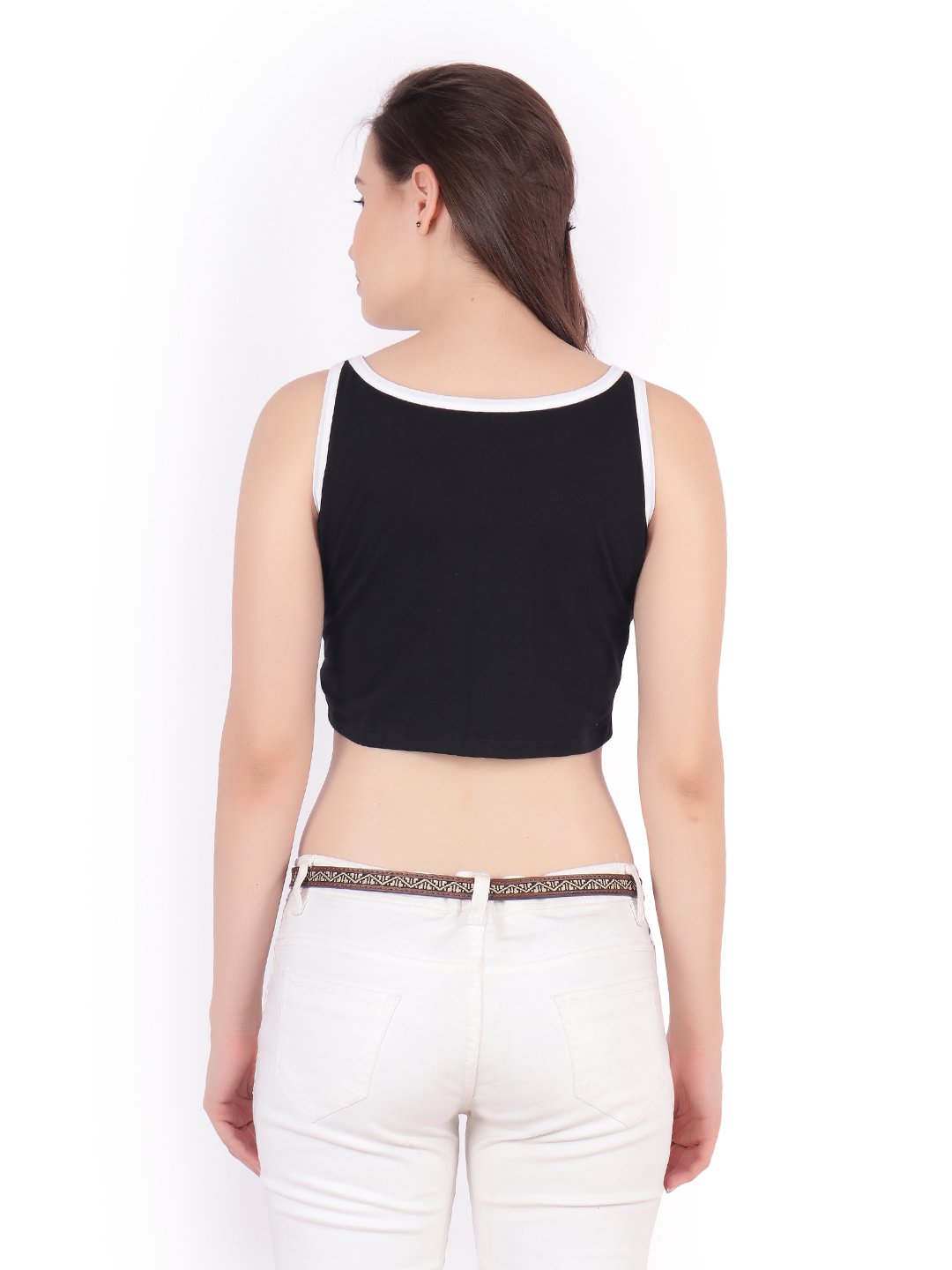 SCORPIUS Black Hosiery Crop top with white borders