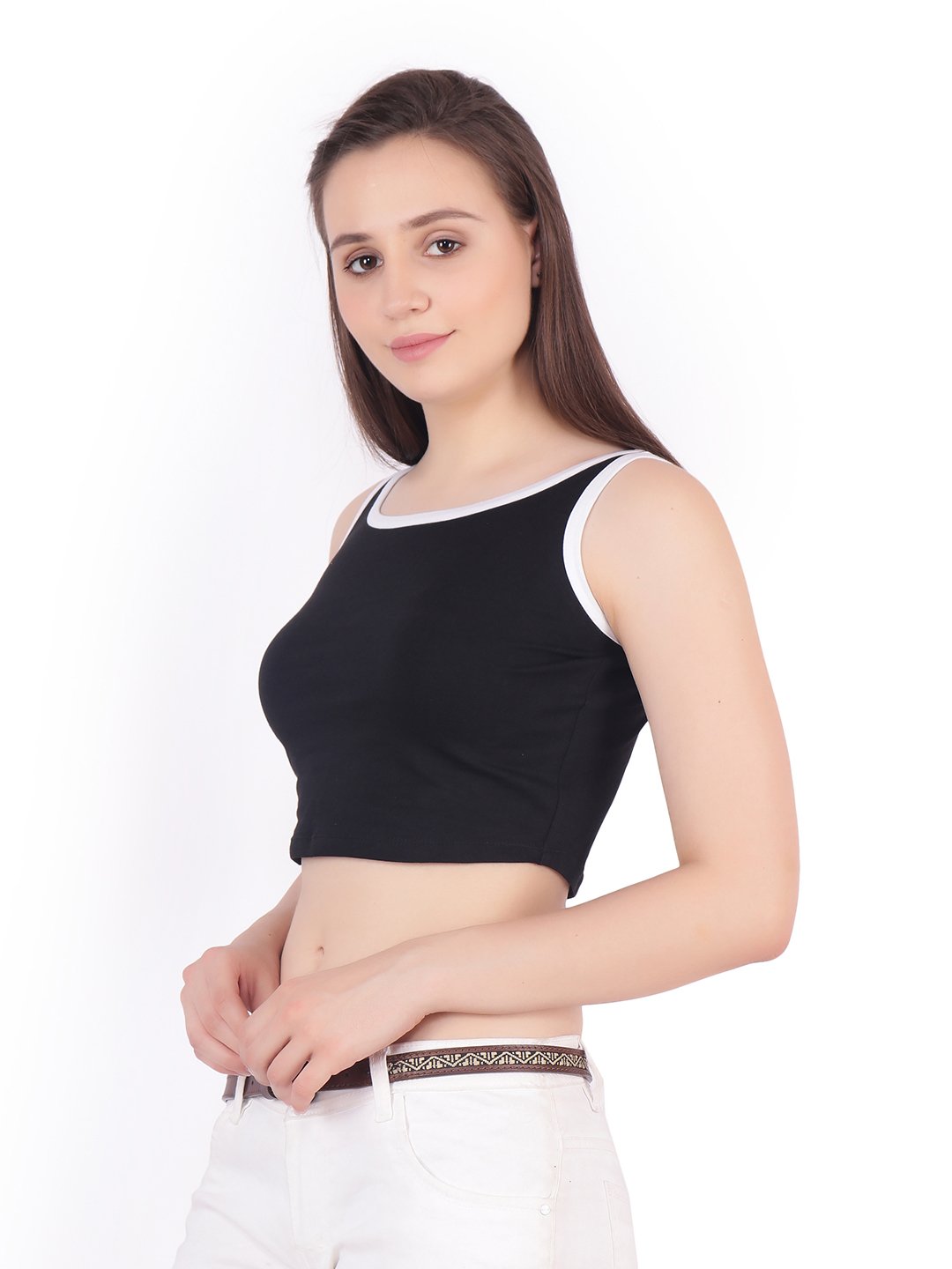 SCORPIUS Black Hosiery Crop top with white borders