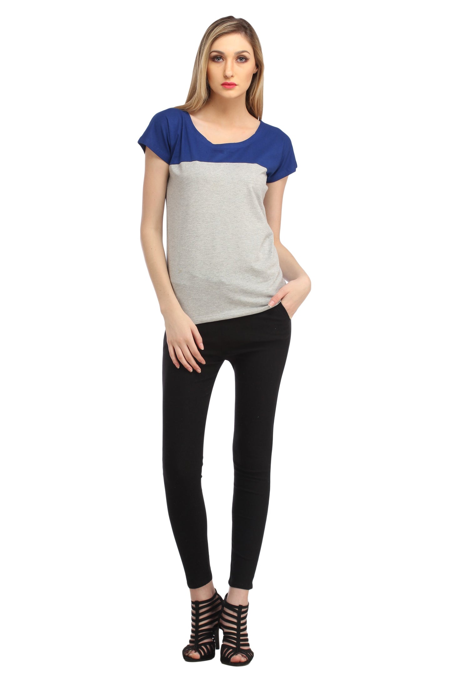 Grey and Blue Solid Top