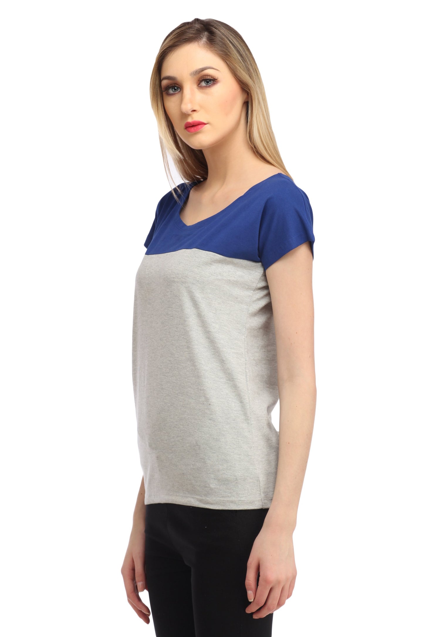 Grey and Blue Solid Top