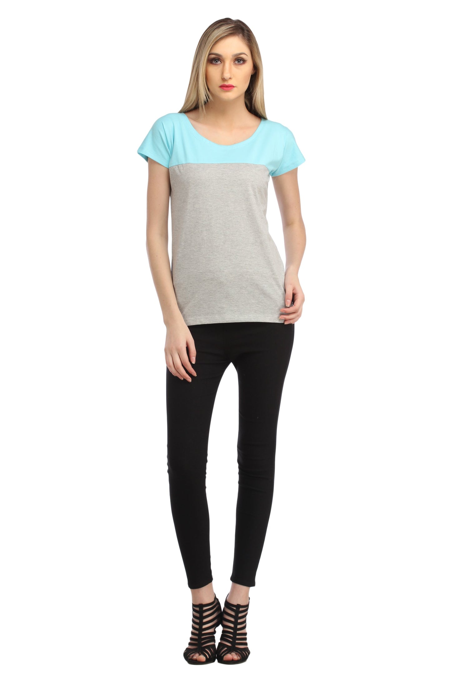 Grey and Blue Solid Top