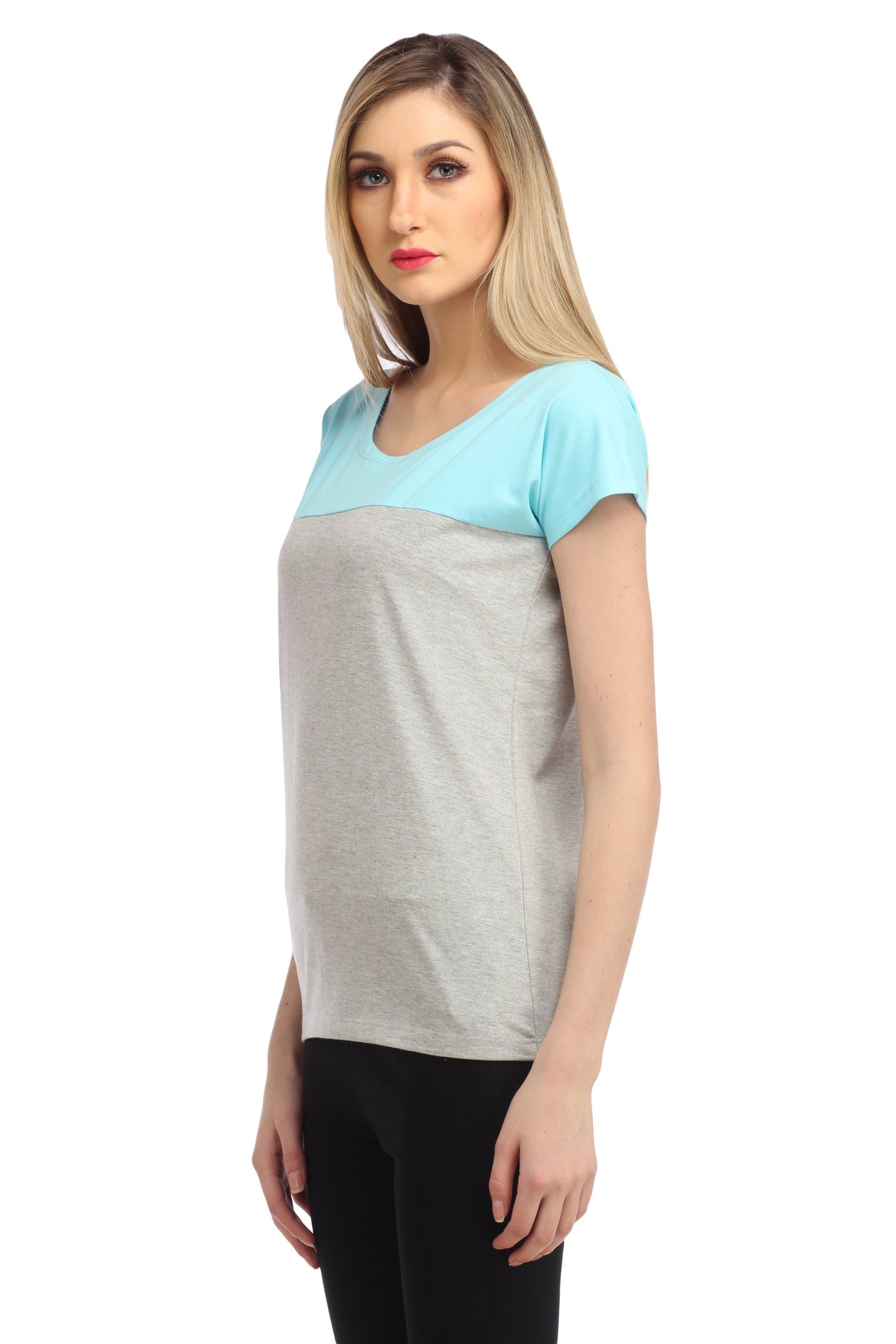 Grey and Blue Solid Top