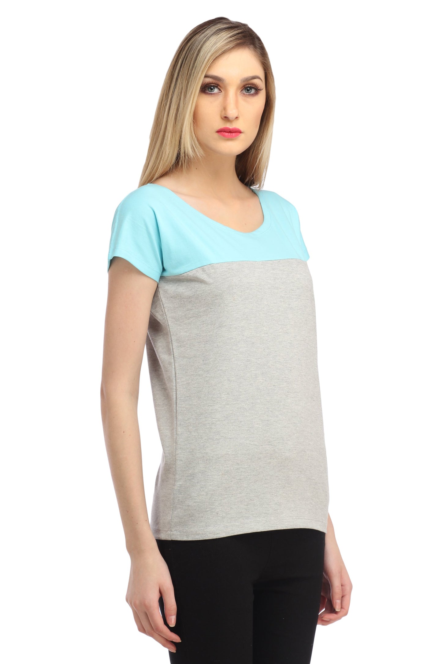Grey and Blue Solid Top