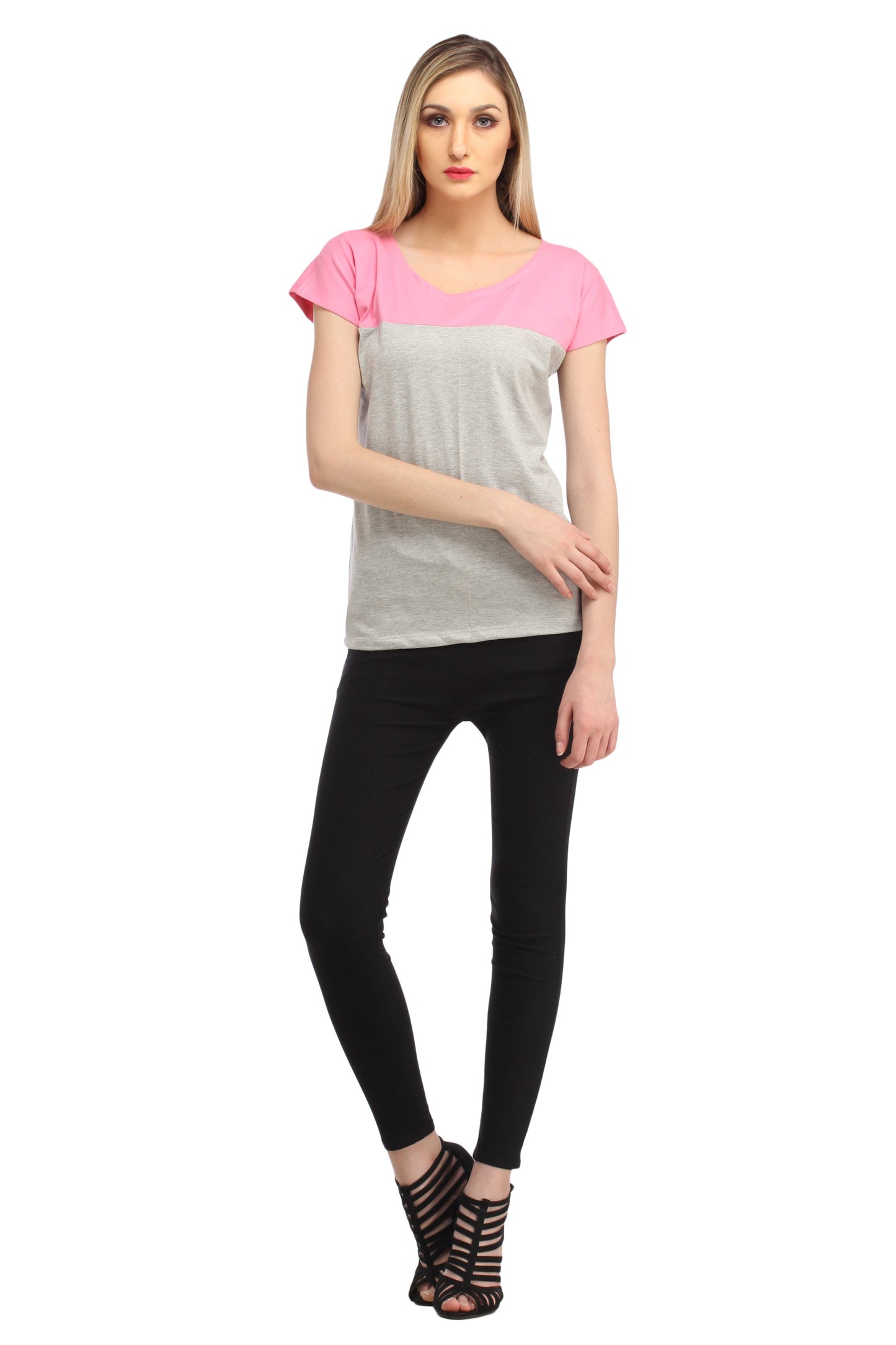 Grey and Pink Solid Top