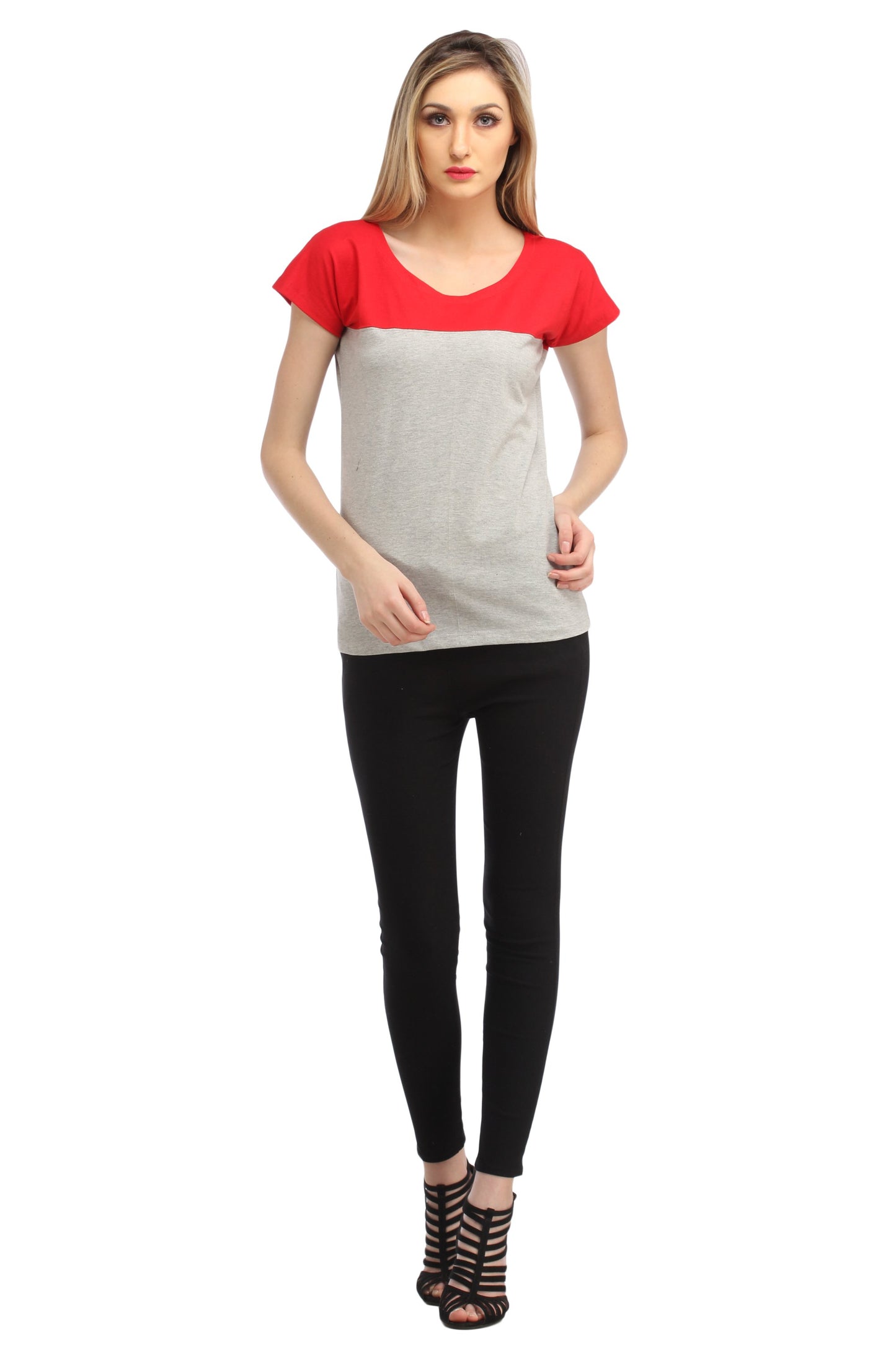 Grey and Red Solid Top
