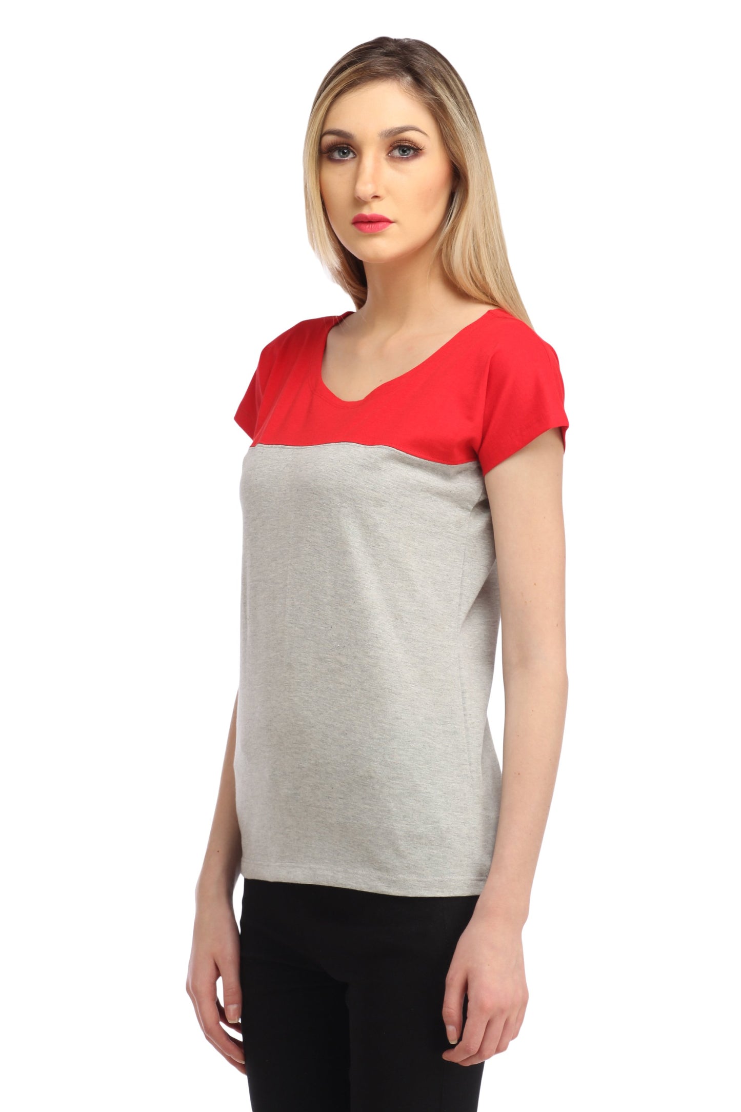 Grey and Red Solid Top
