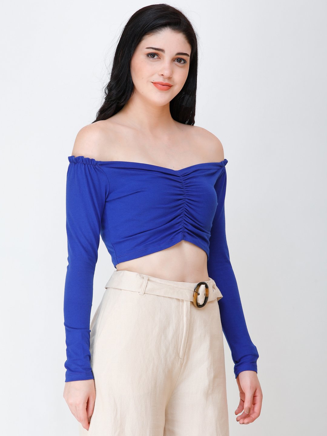 SCORPIUS Royal Blue off shoulder crop top