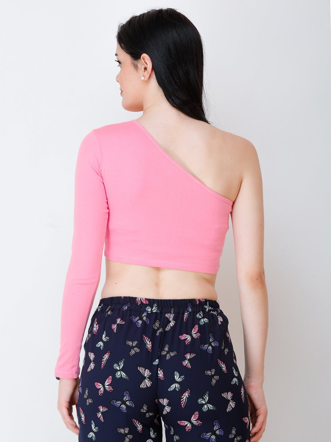 SCORPIUS Pink one shoulder crop top