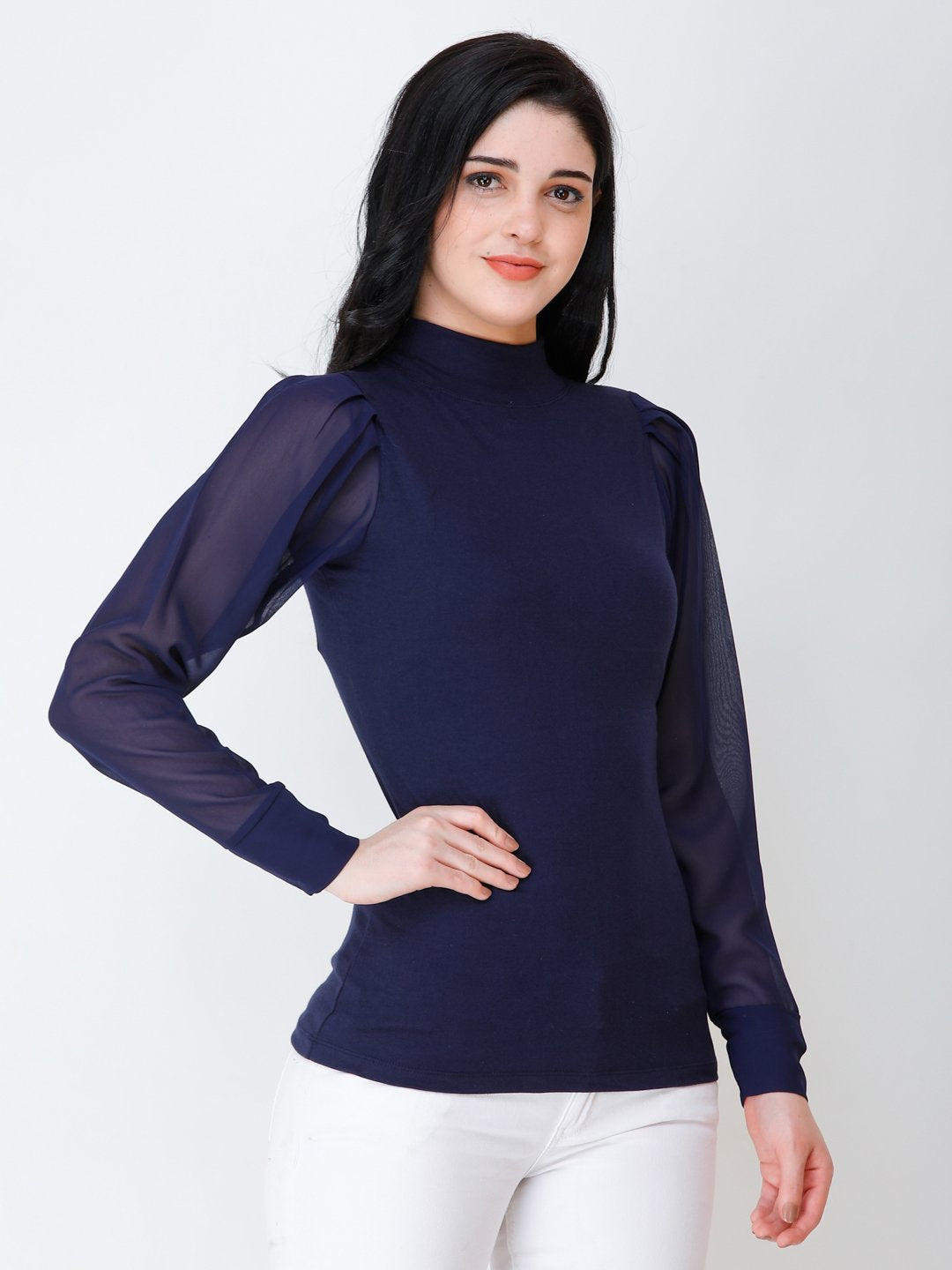 SCORPIUS Navy Blue High neck regular top