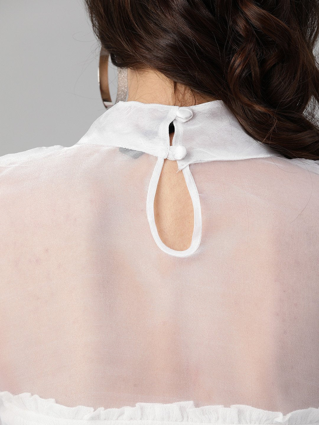 SCORPIUS Power shoulder transparent white organza top