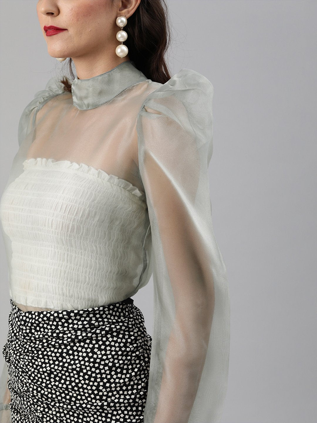 SCORPIUS Power shoulder Grey Transparent top