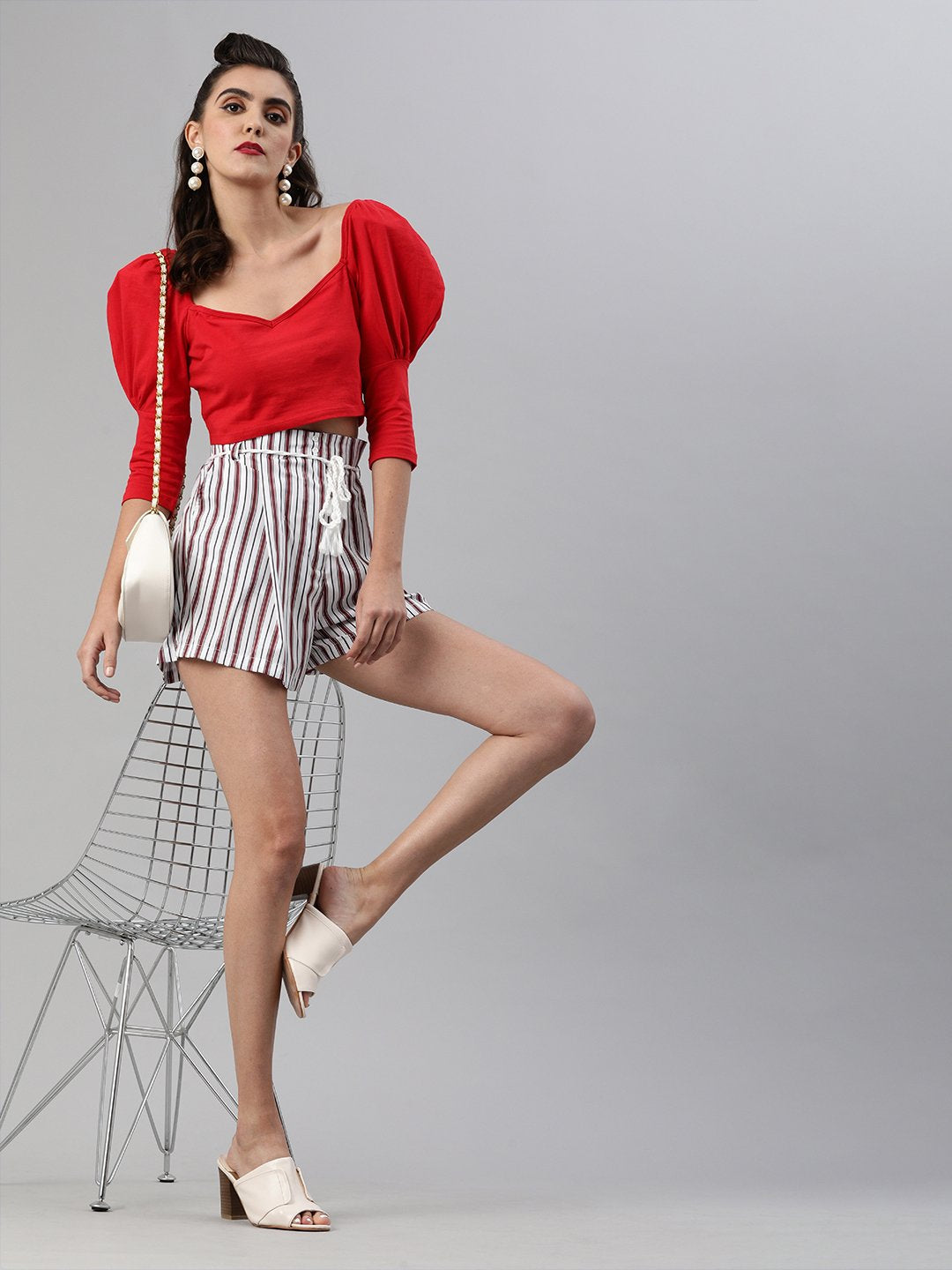 SCORPIUS Power shoulder Red hoseiry crop top