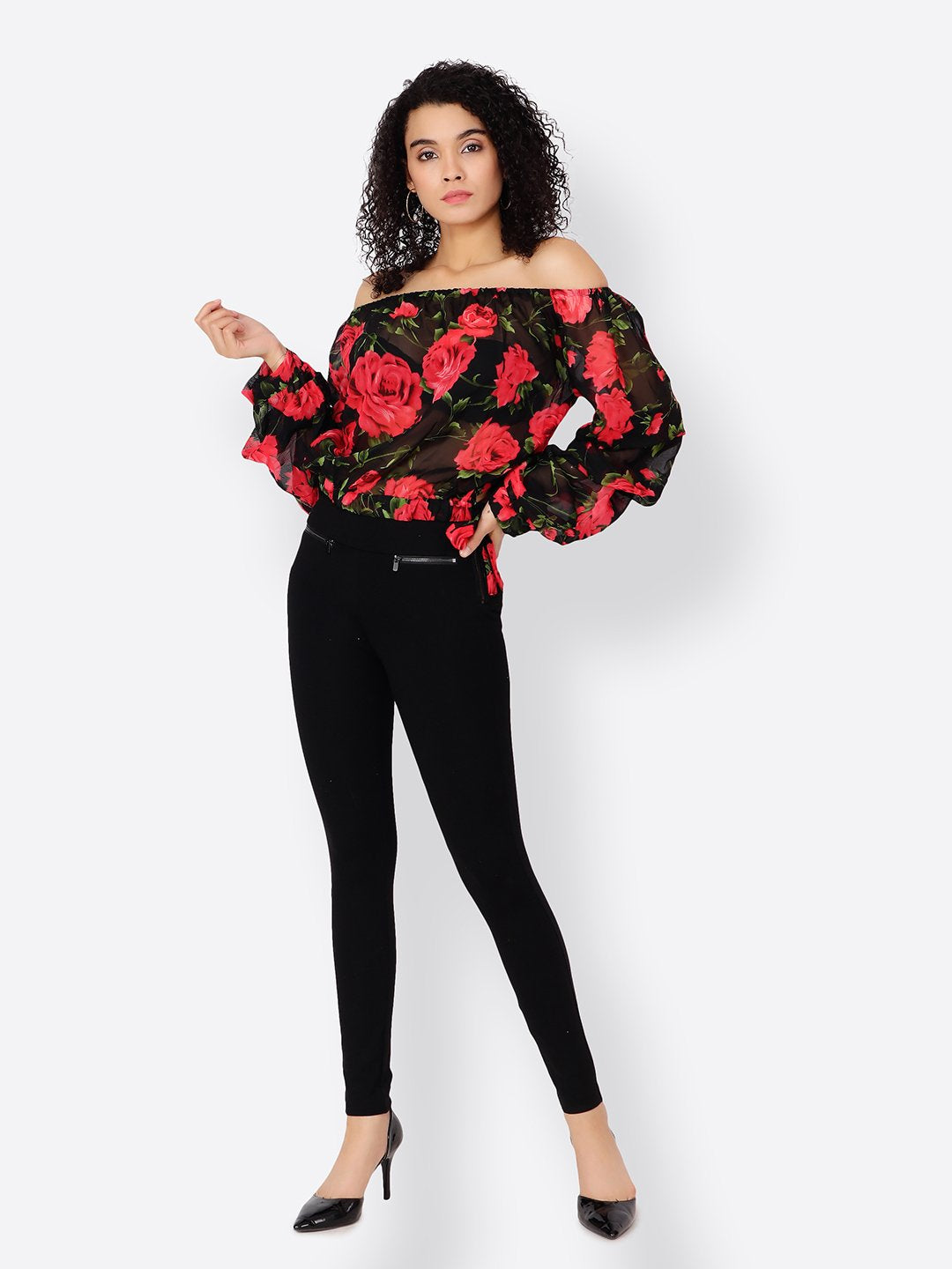 Cation Black Printed Top