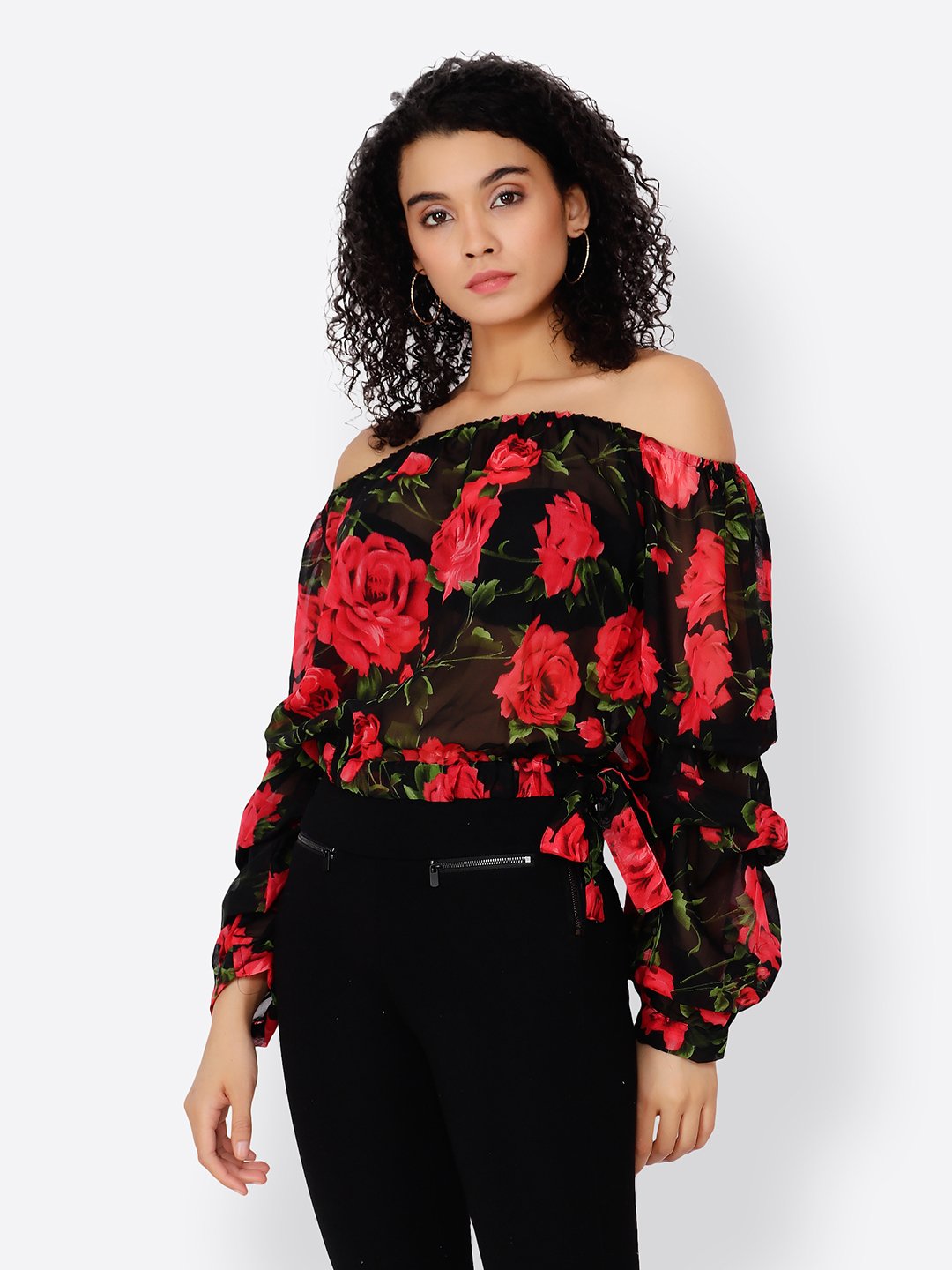 Cation Black Printed Top