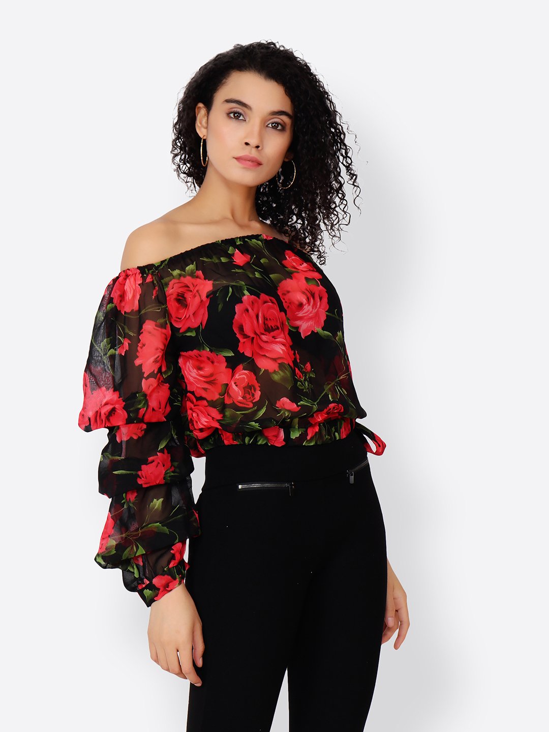 Cation Black Printed Top