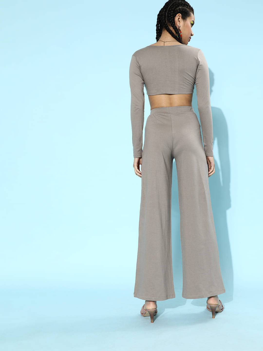 SCORPIUS Beige Deep neck Coord Set with Pants