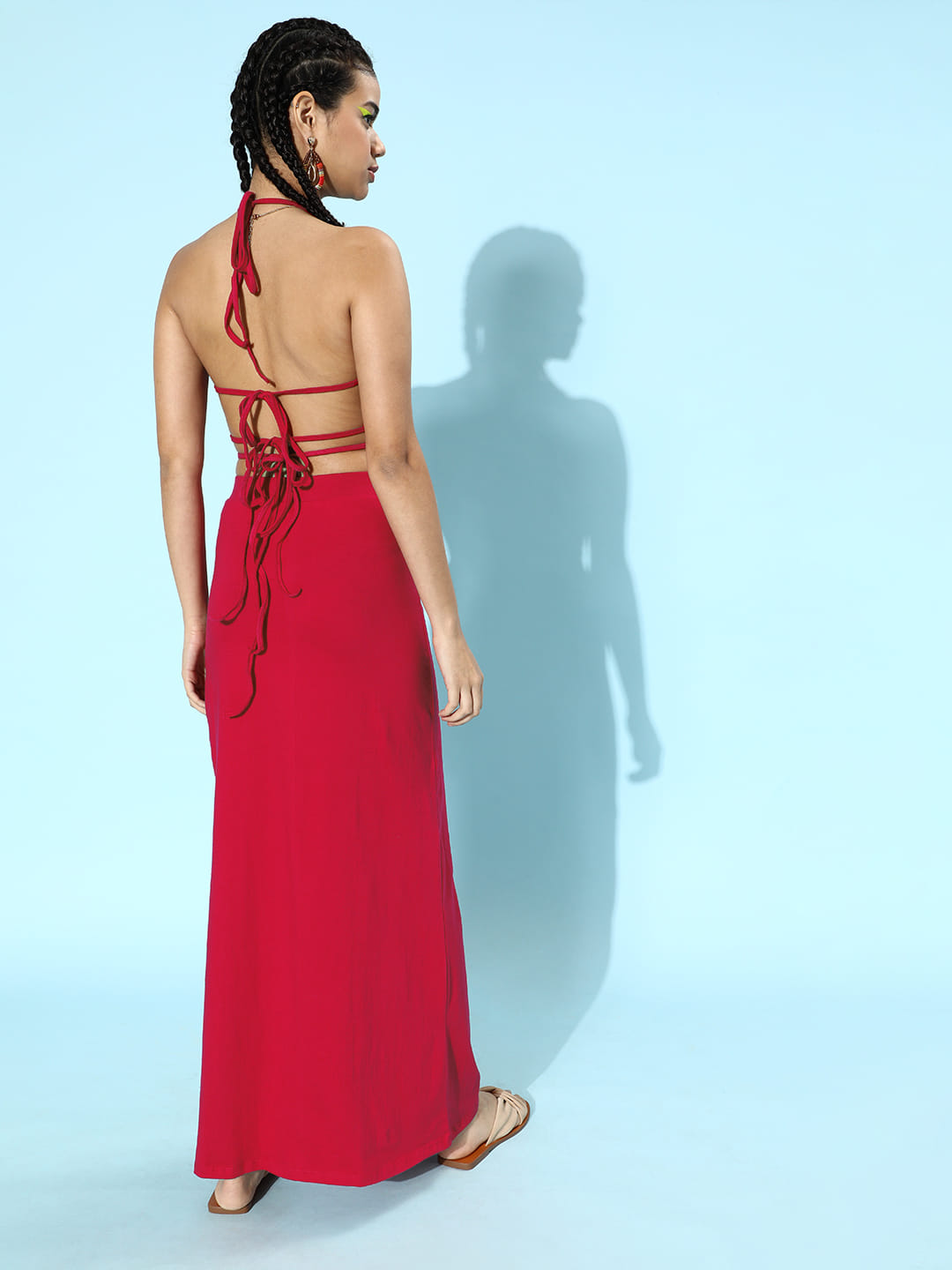 SCORPIUS Magenta Backless Coord Set with a slit Skirt