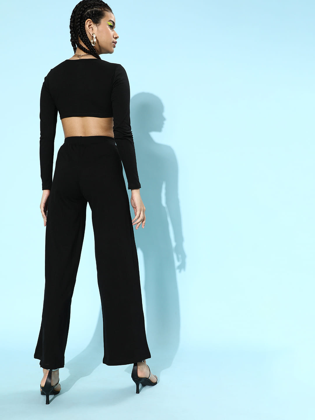 SCORPIUS Black Deep neck Coord Set with Pants