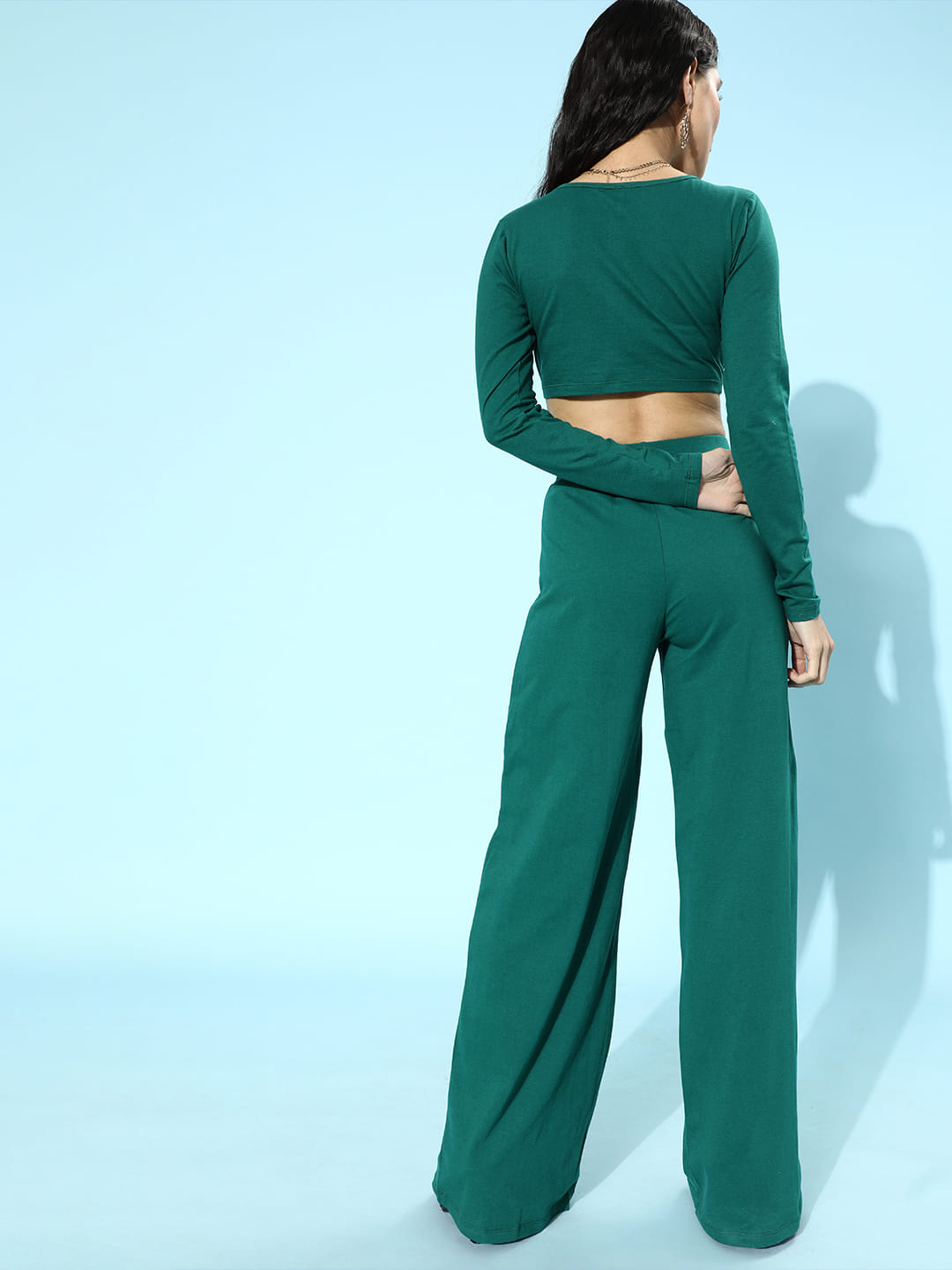SCORPIUS Teal Deep neck Coord Set with Pants