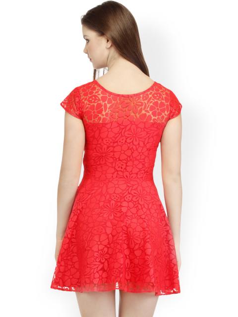 Red Self-design Dress